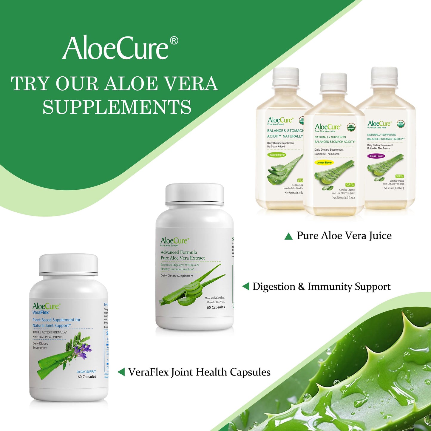 AloeCure Organic Aloe Vera Capsules, 4 Count