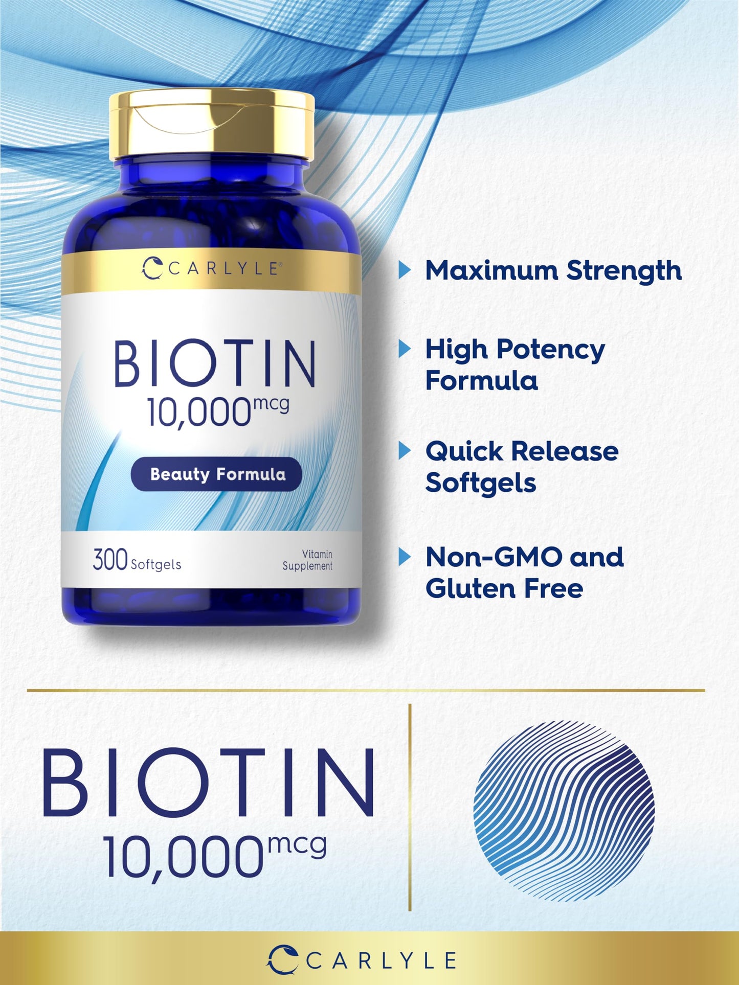 Carlyle Biotin 10000mcg Softgels, 300 Count
