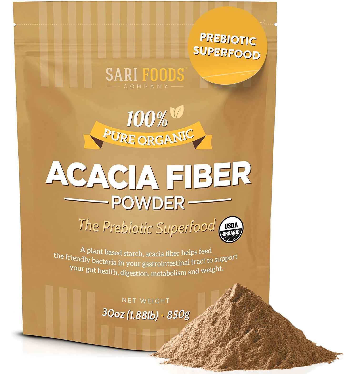 Sari Foods Co Organic Acacia Fiber Powder 30 Ounce