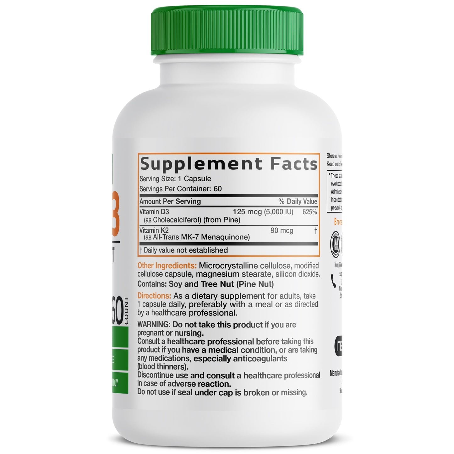 Bronson Vitamin K2+D3 Vegan 2 in 1 Support Vitamin K2 As MK-7 Tablets, 60 Tablets
