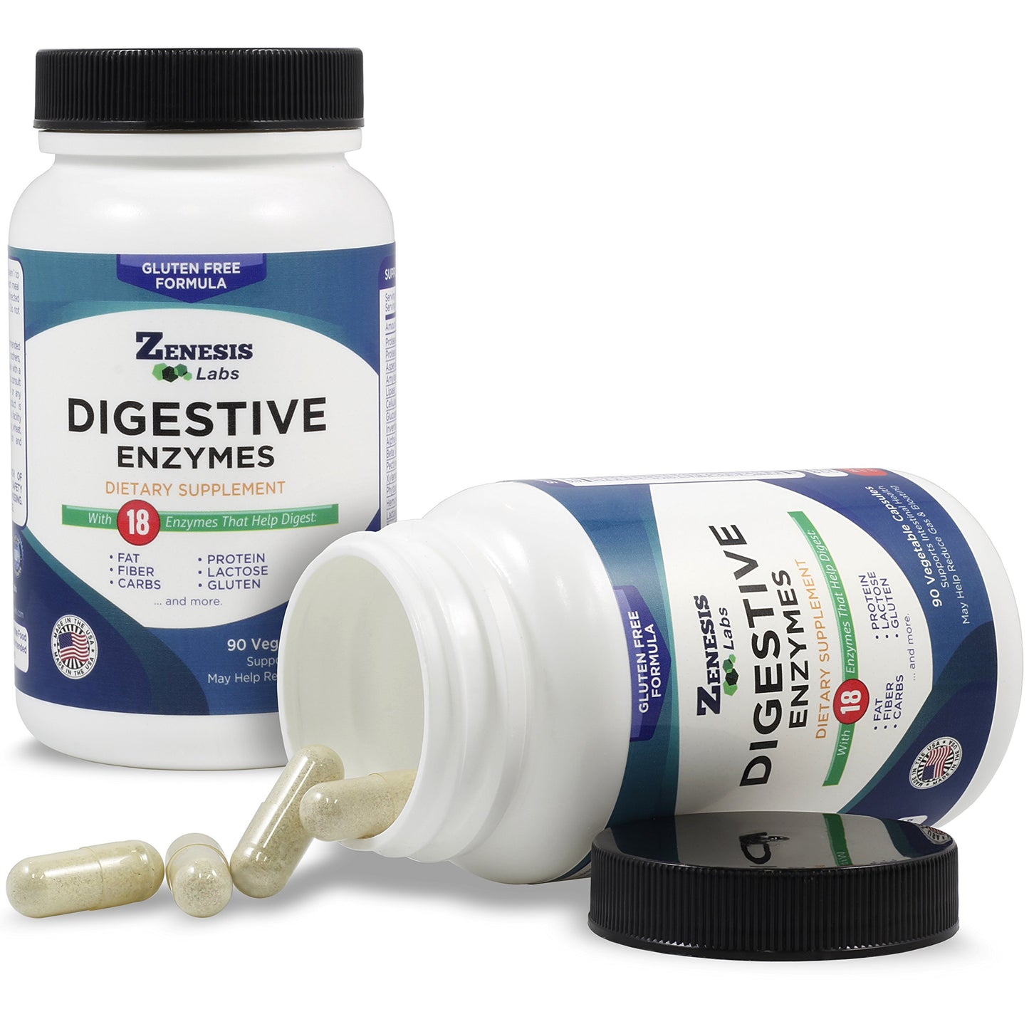Zenesis Labs Digestive Enzymes with Amylase, Bromelain, Protease, Lipase, & 14 Other Enzymes 90 Capsules