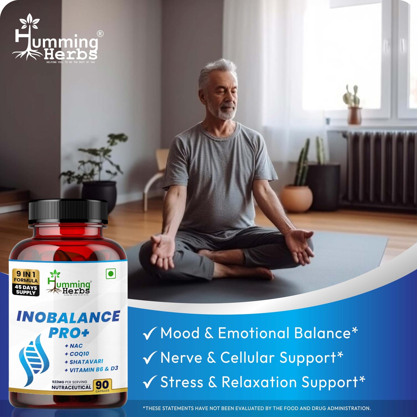 Humming Herbs INOBALANCE PRO+ Myo-Inositol with NAC, CoQ10, Shatavari, Zinc, Vitamin B6 & D3, 922 mg per Serving, 90 Capsules