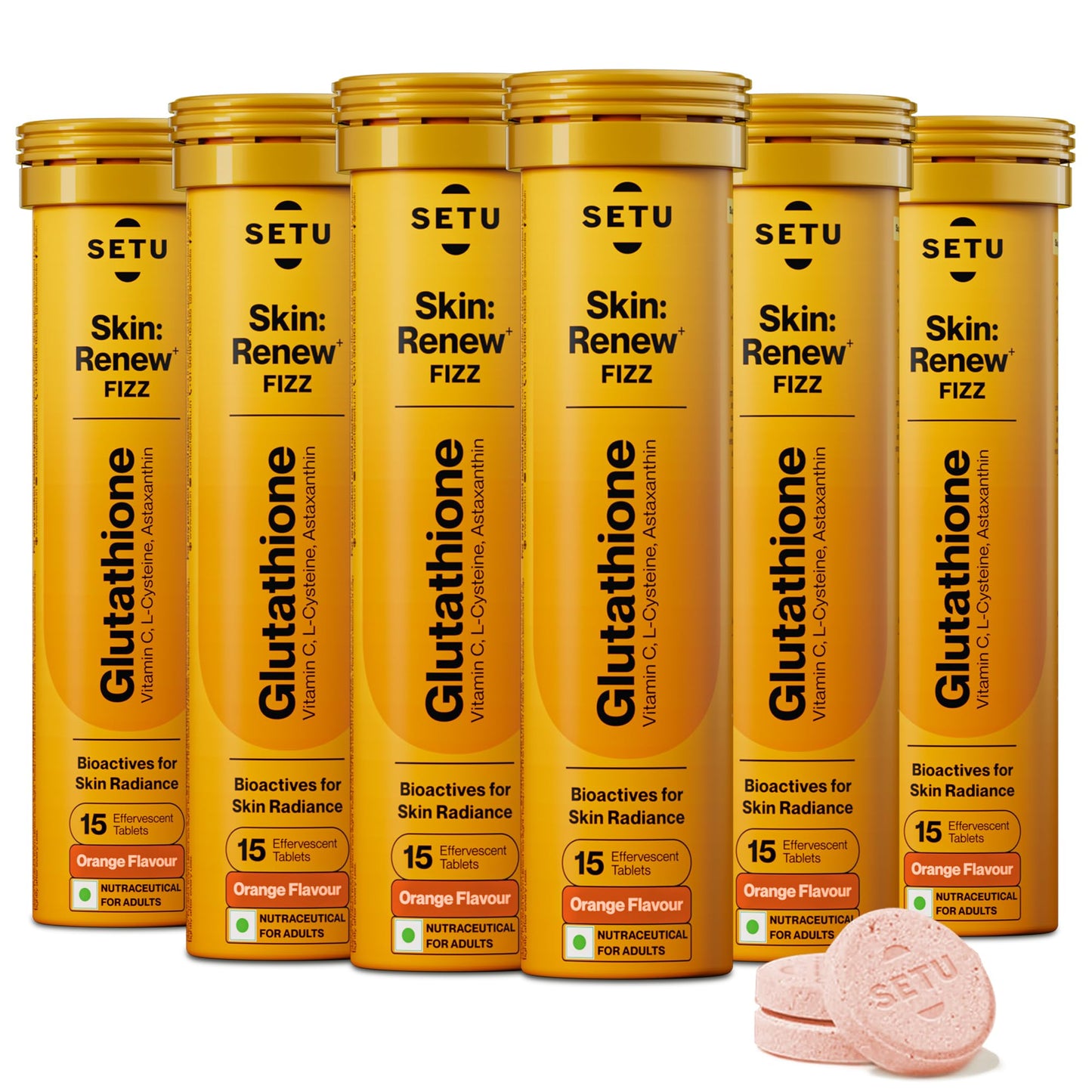 SETU Glutathione Effervescent Tablets with 500mg L-Glutathione & Vitamin C, 90 Tablets