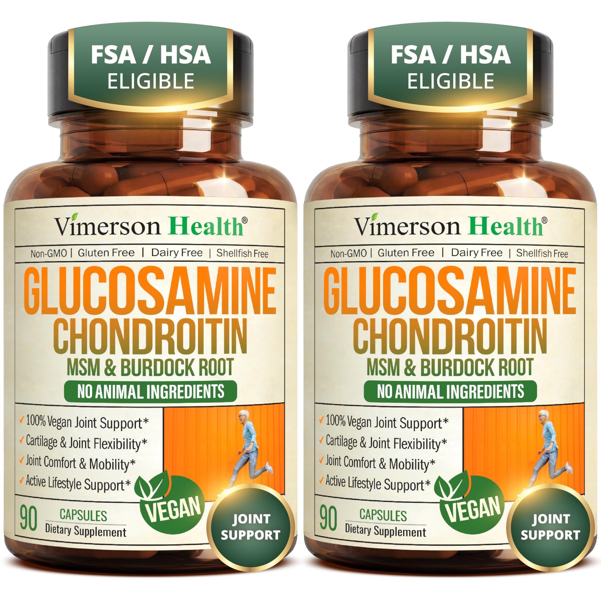 Vimerson Health Vegan Glucosamine Chondroitin MSM with Glucosamine Sulfate 1500 mg Capsules, 180 Capsules