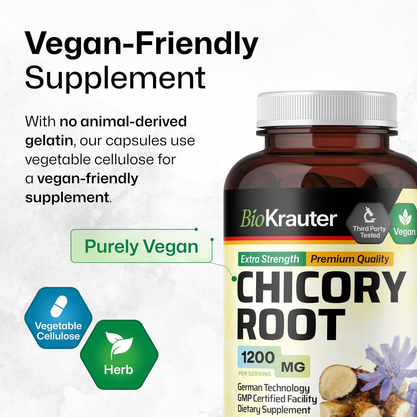 BIO KRAUTER Chicory Root for Gut & Digestive Support Capsule, 250 Count