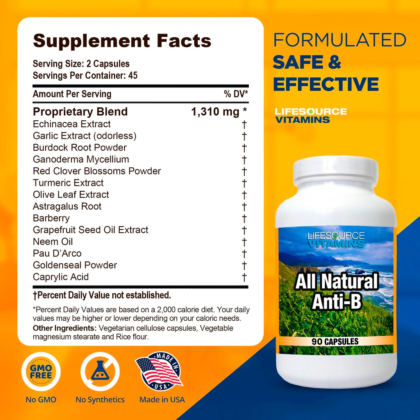 LifeSource Vitamins All Natural Anti-B for Immune Support with Echinacea & Garlic Extract Immune Defense Capsules, 90 Count