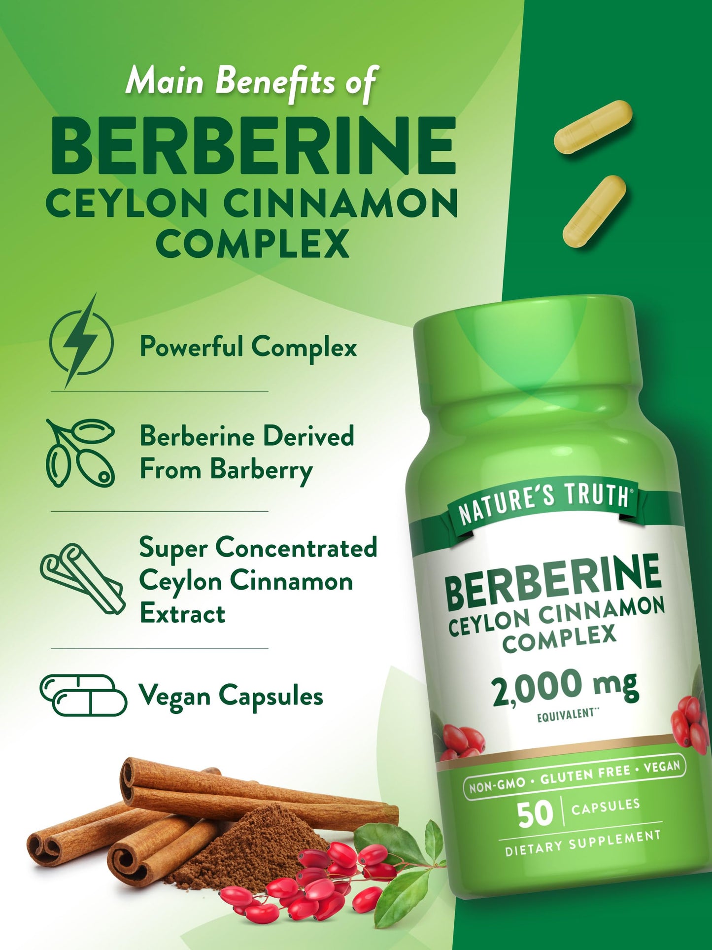 Nature's Truth Berberine with Ceylon Cinnamon Complex Capsules 50 Count
