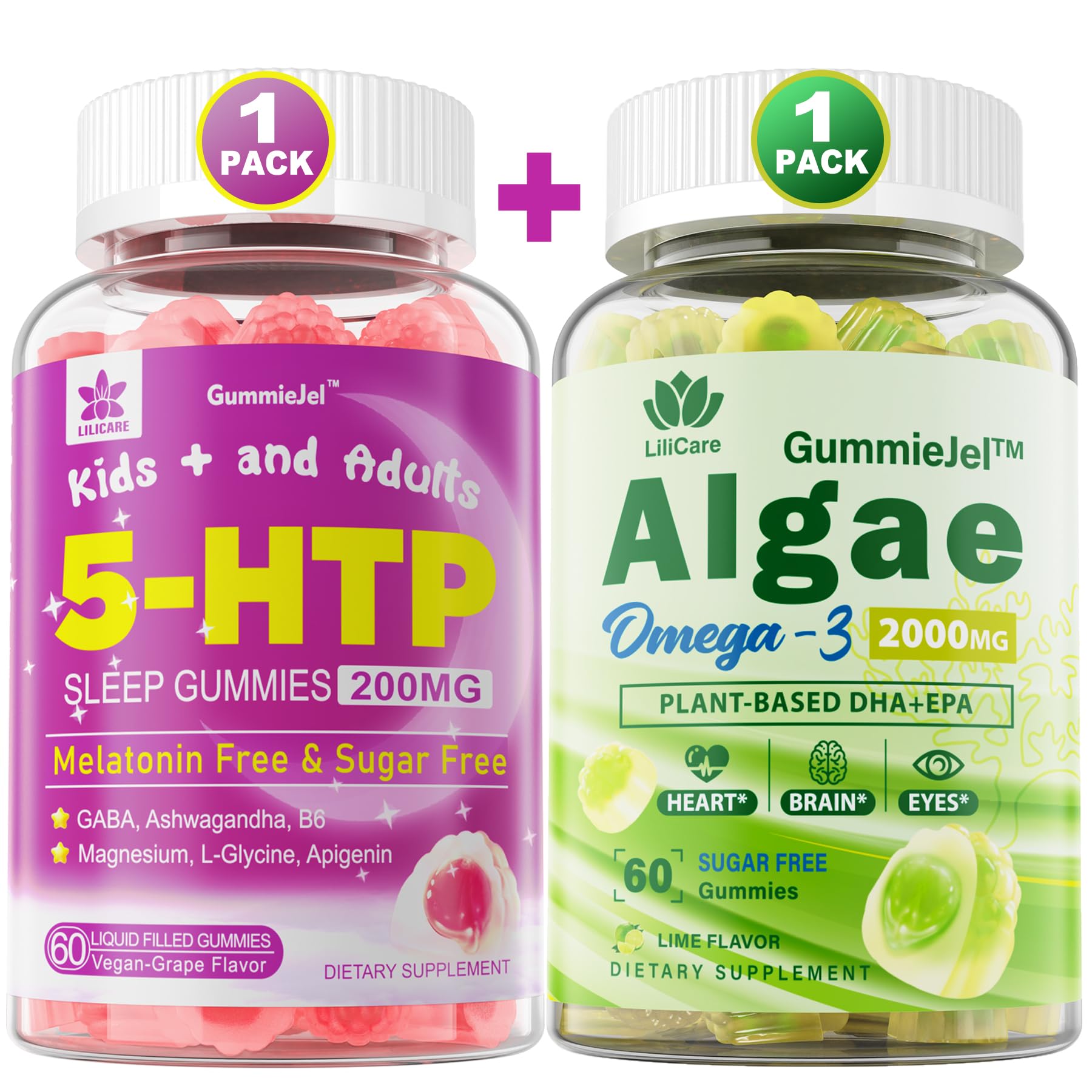 LILICARE Vegan Omega-3 & 5-HTP Gummies, 120 Gummies