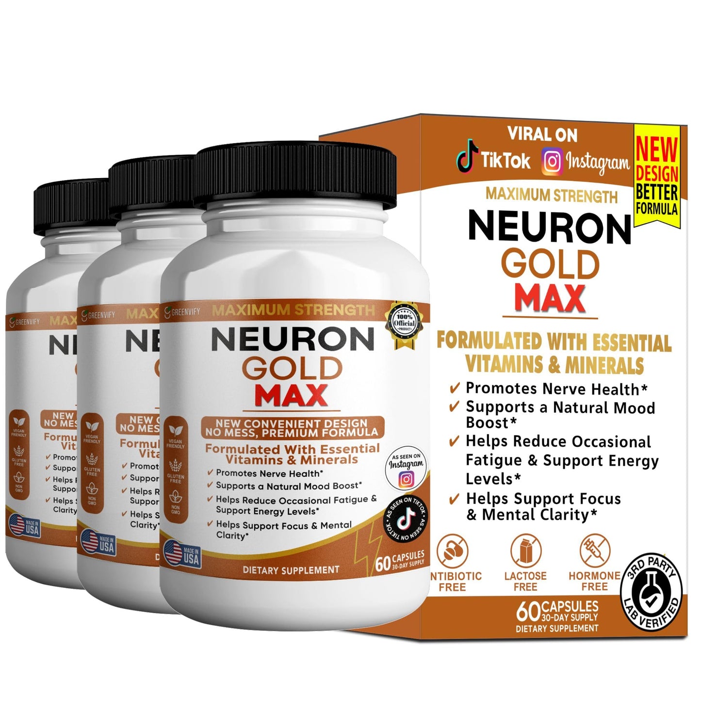 GREENVIFY Neuron Gold Max Maximum Strength Dietary Supplement Capsules, 60
