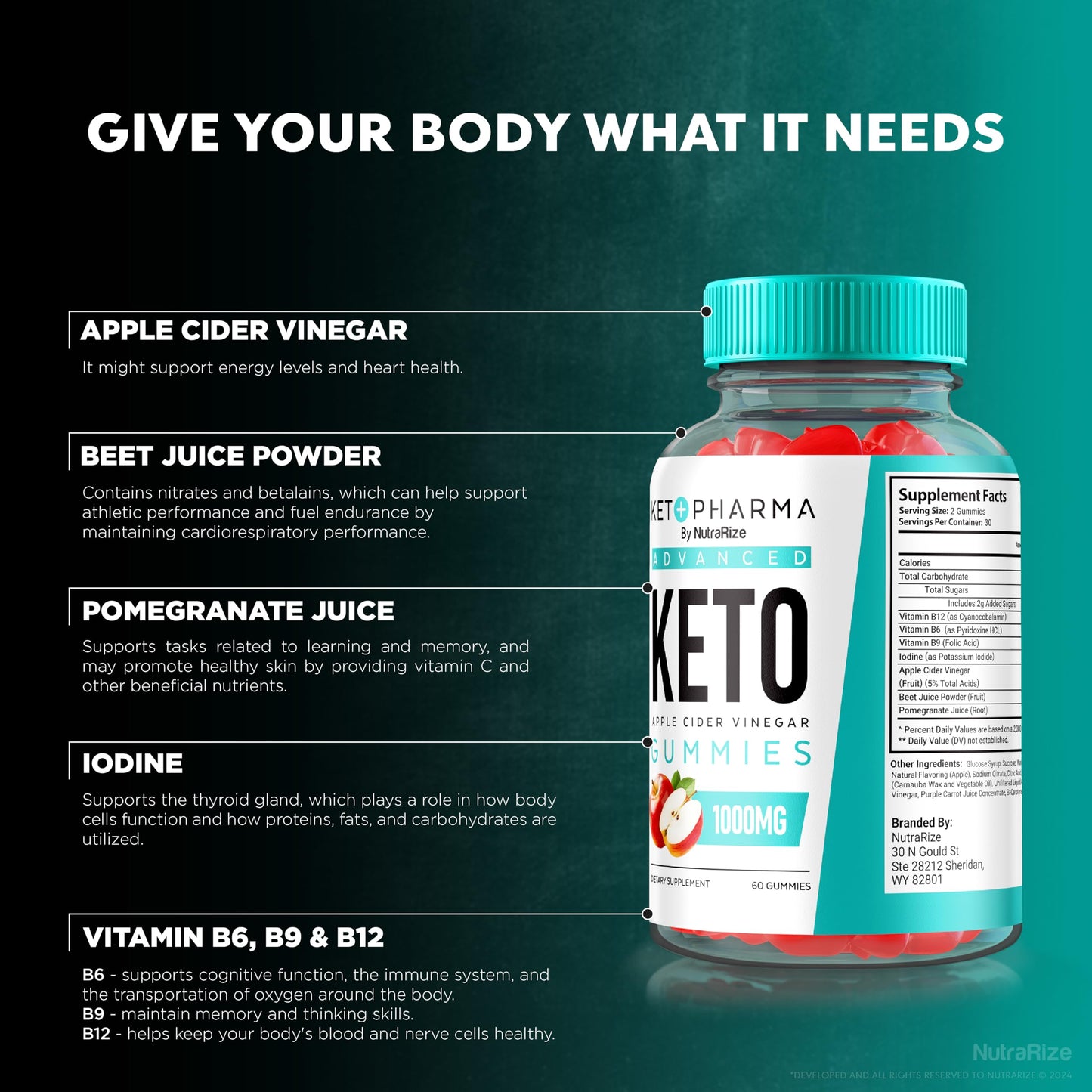 NutraRize Keto Pharma Keto ACV Gummies, Advanced Formula, 1000mg Apple Cider Vinegar, 180 Gummies