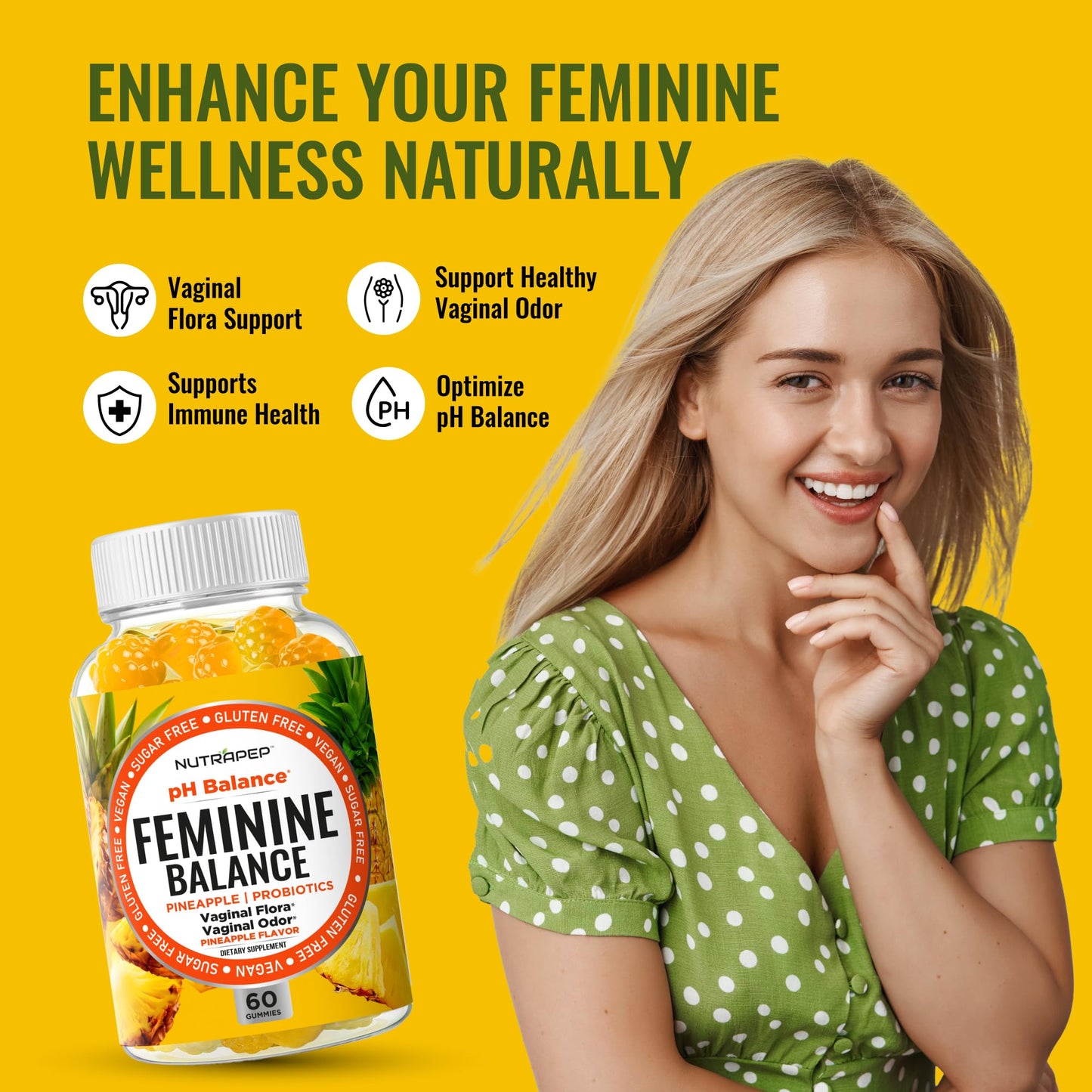 NutraPep Feminine Balance Probiotics Gummies for Women, 60 Count