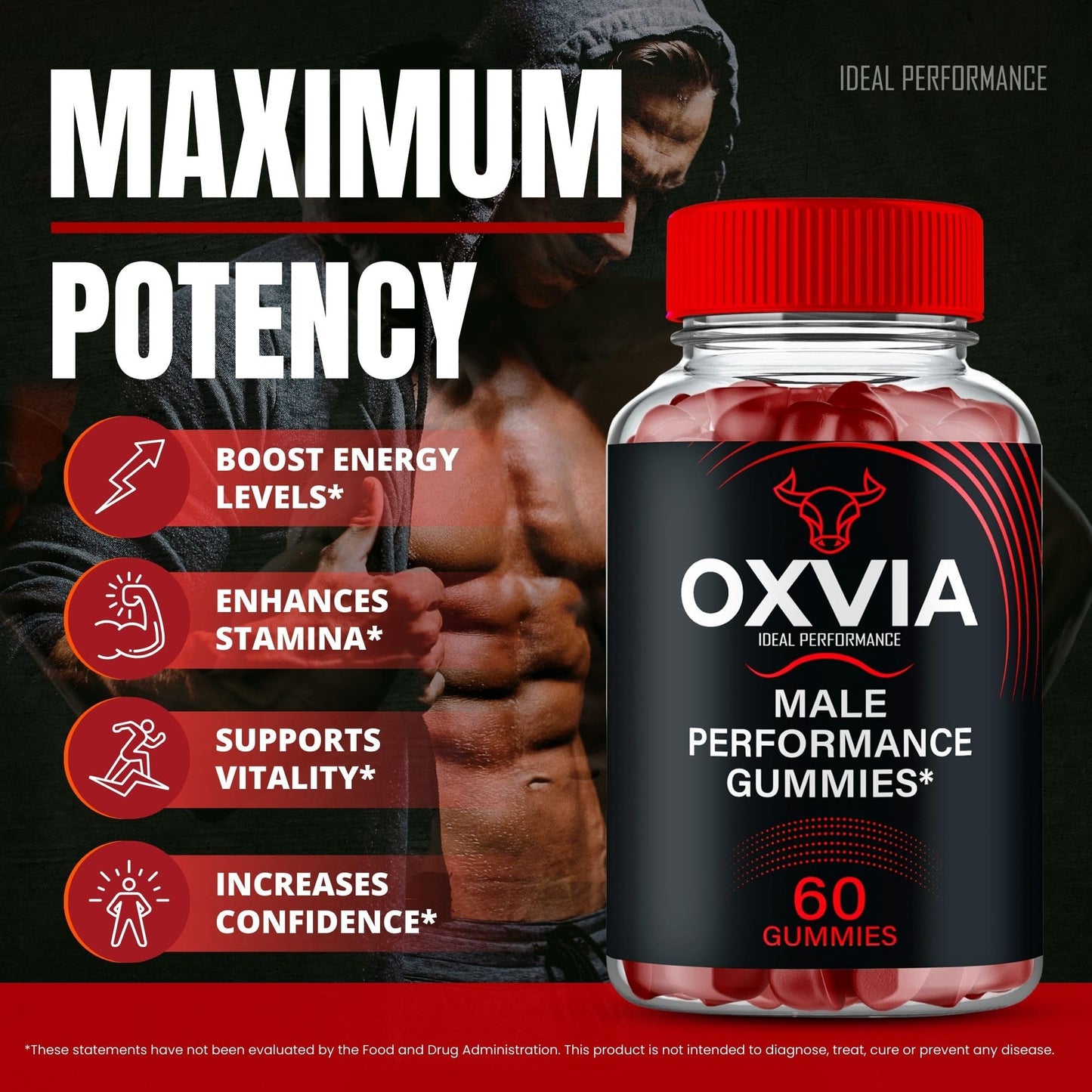 IDEAL PERFORMANCE Oxvia Male Performance Gummies, 180 Count