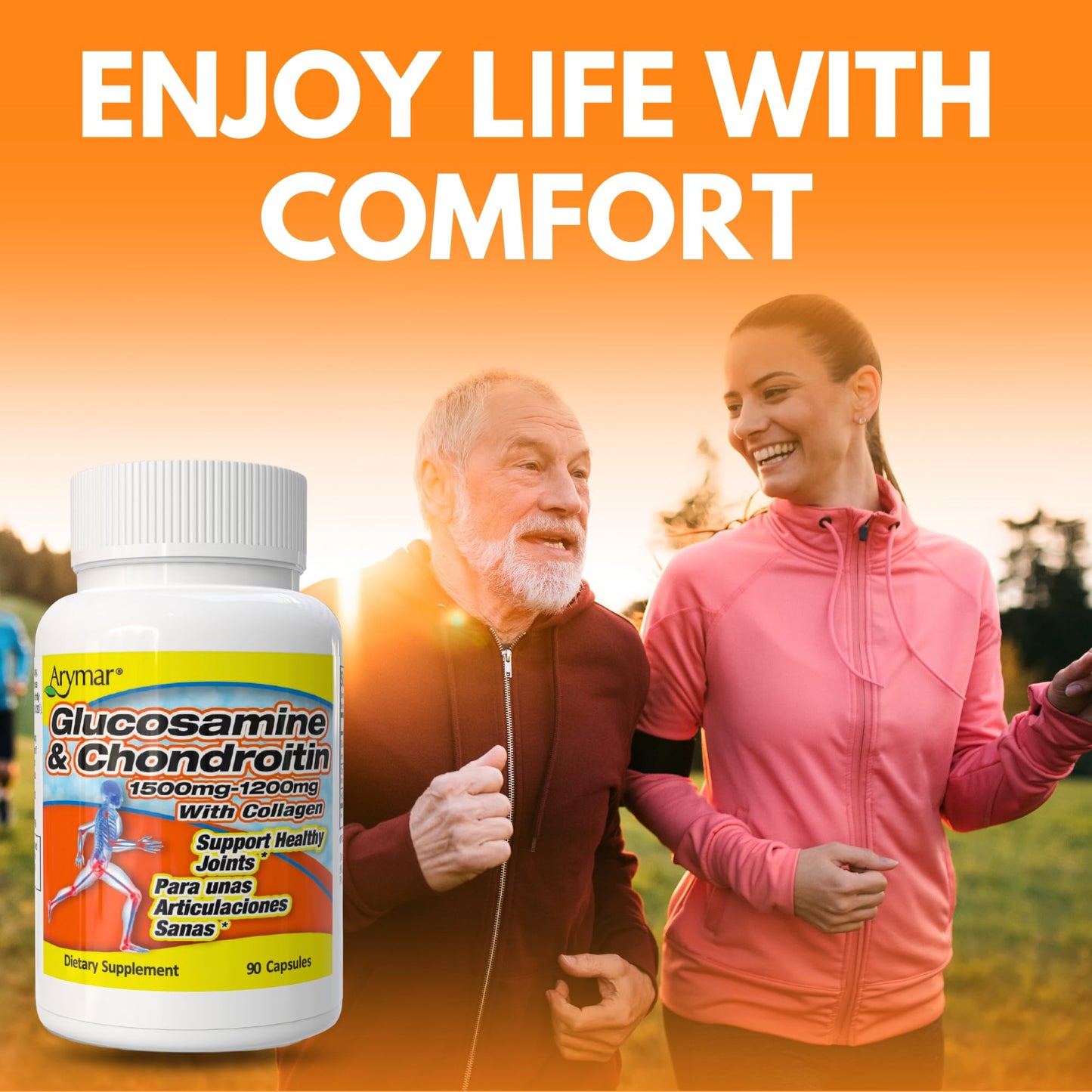 Arymar Glucosamine 1500 mg and Chondroitin 1200 mg with Collagen Joint Health Supplement 90 Capsules