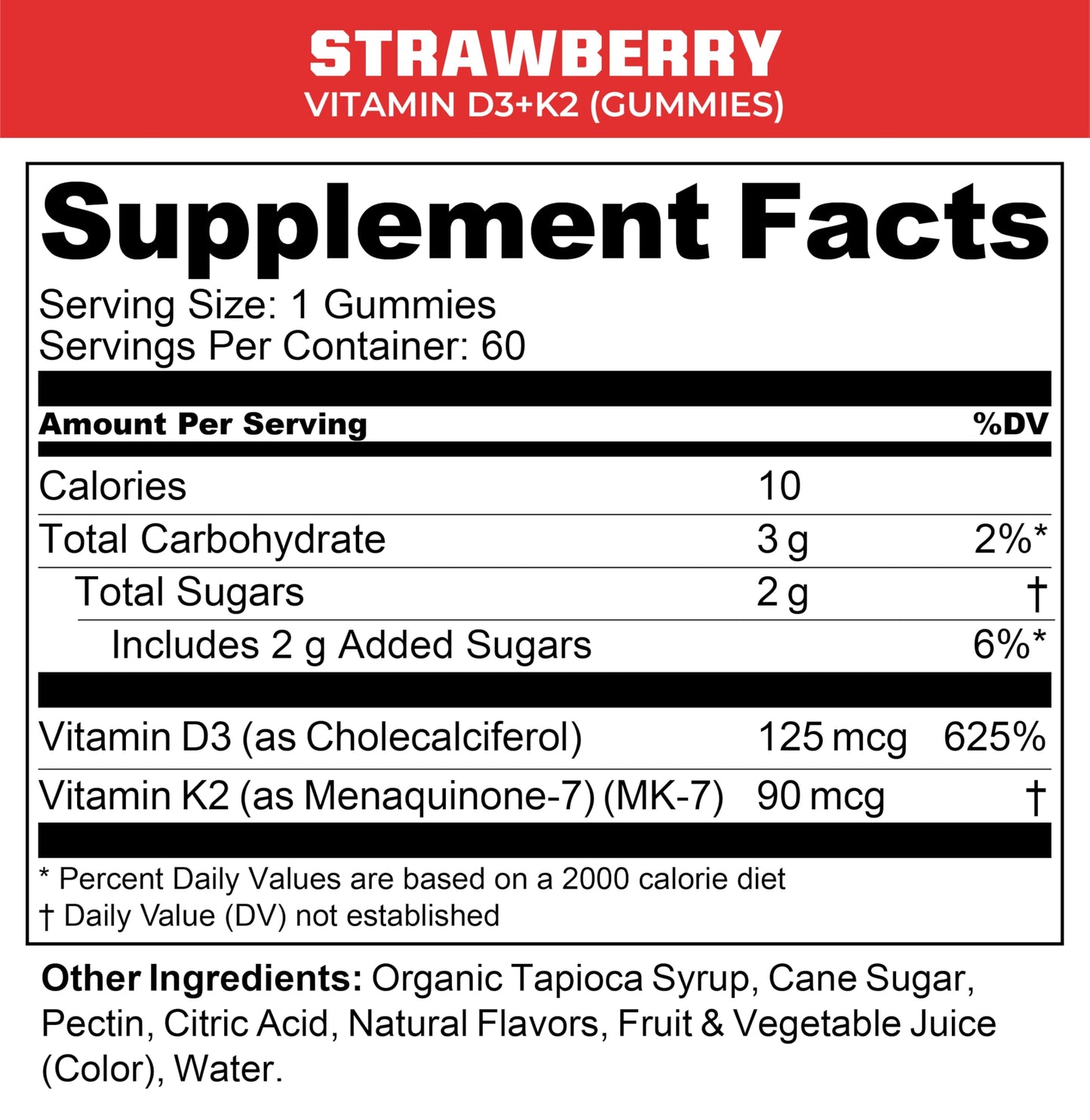 MTN OPS Vitamin D3 K2 Gummies, 5000 IU D3 & K2 MK7, 60 Gummies