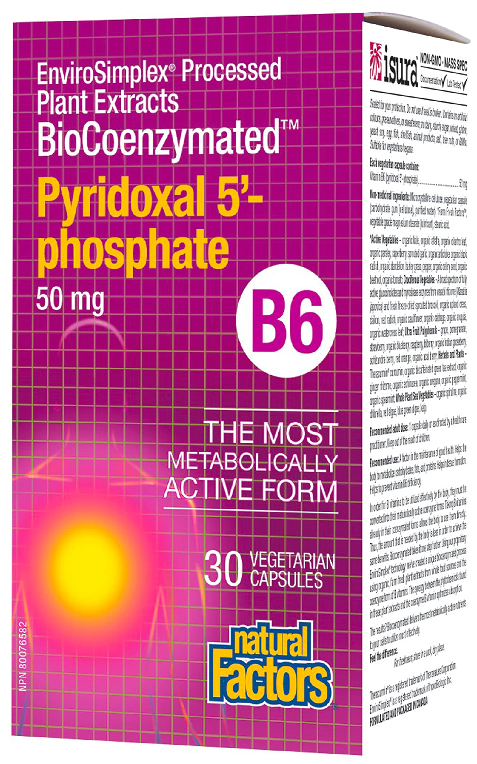 Natural Factors BioCoenzymated Pirodoxal 5'-Phosphate 50mg Capsules, 30 Count