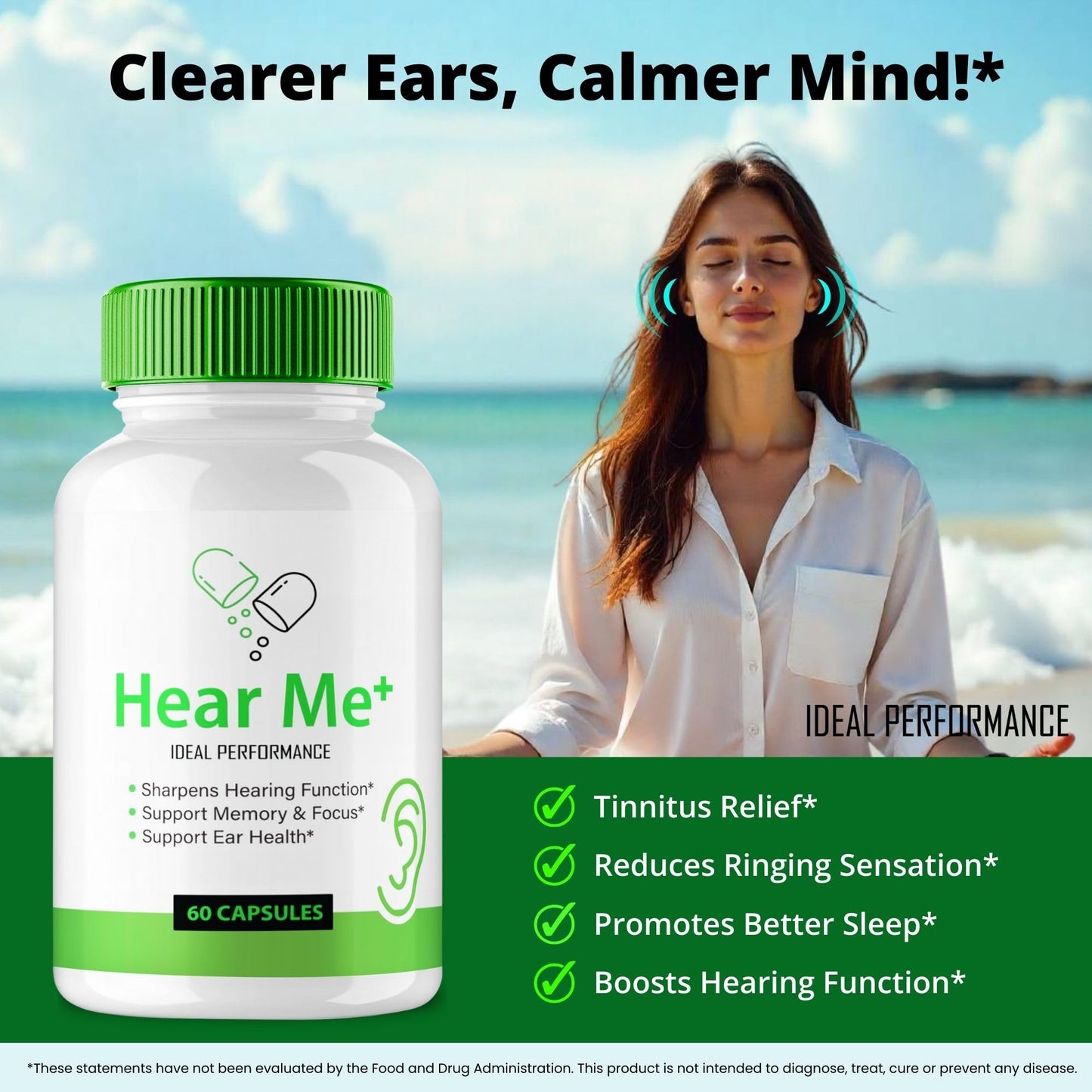 IDEAL PERFORMANCE Hear Me+ Tinnitus Relief for Ringing Ears, 60 Capsules