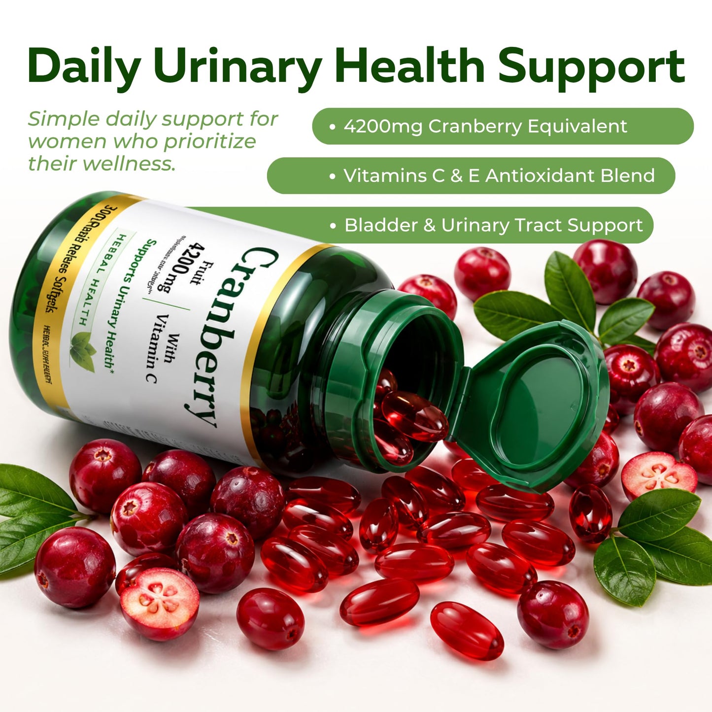 Generic Cranberry Supplement for Women 4200mg with Vitamin C and Vitamin E – Urinary Tract Health Support Softgels 300