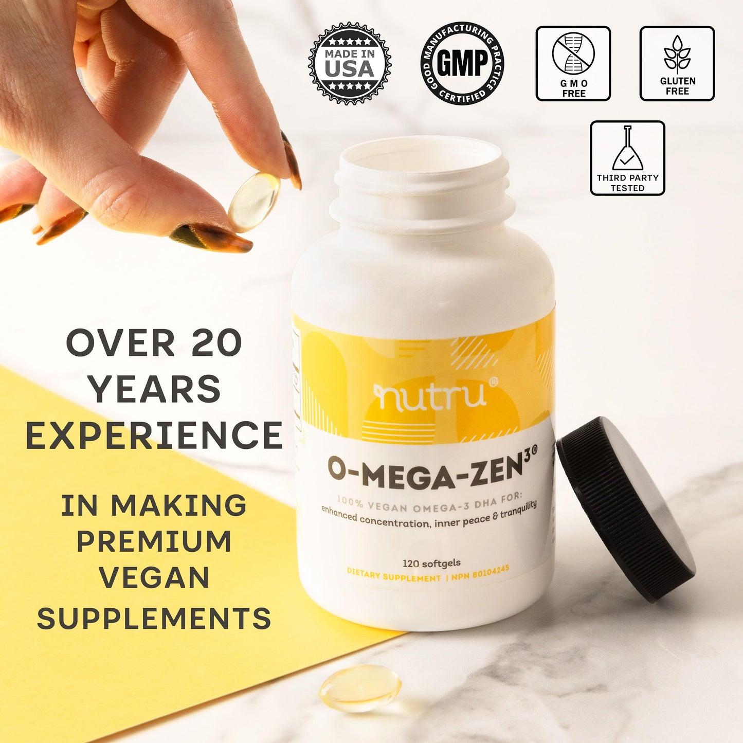 Nutru O-Mega-Zen3 Vegan Omega-3 DHA Supplement Softgels 120 Count