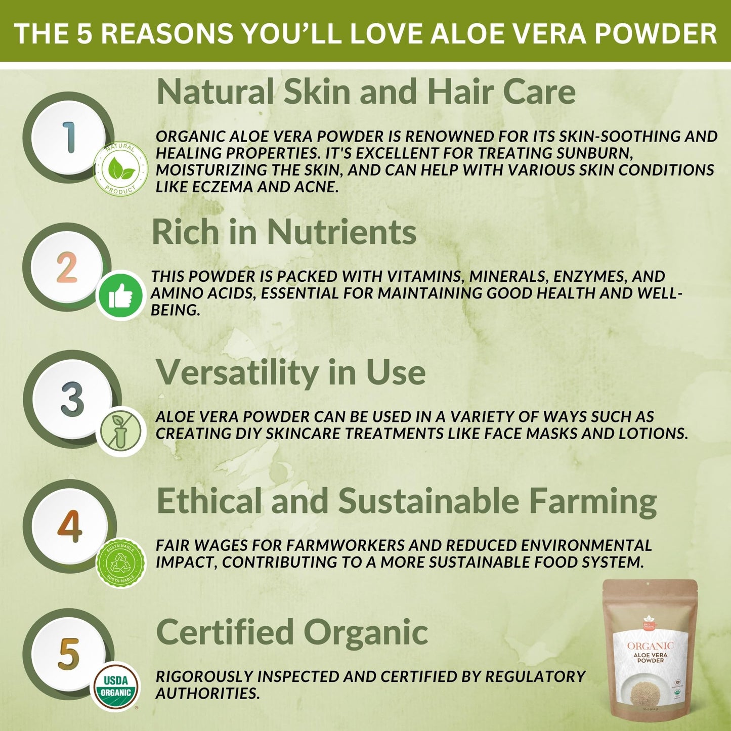 SPICY ORGANIC Aloe Vera Powder for Skin & Hair, Powder, 4 oz