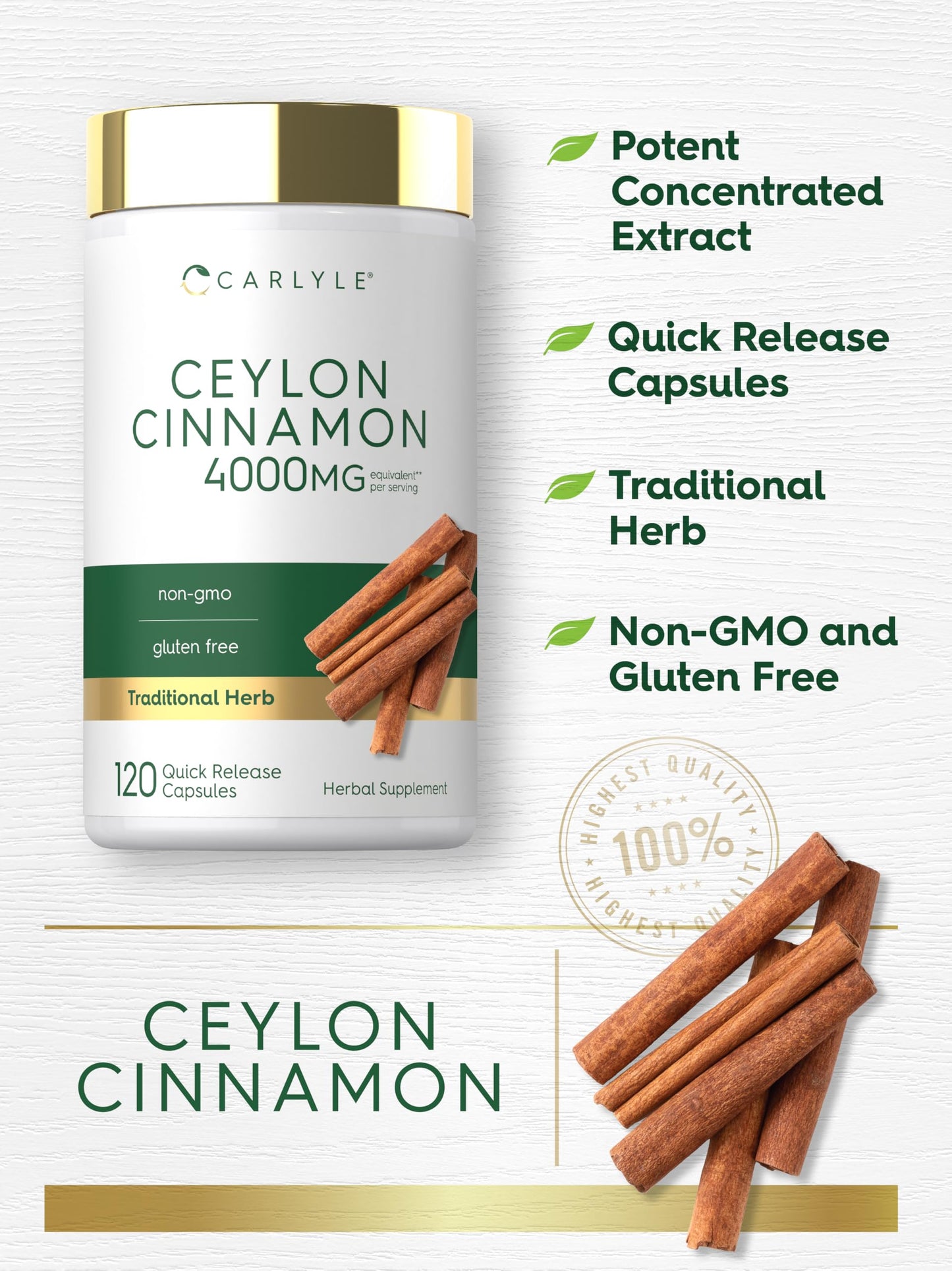Carlyle Ceylon Cinnamon Capsules 120 Count