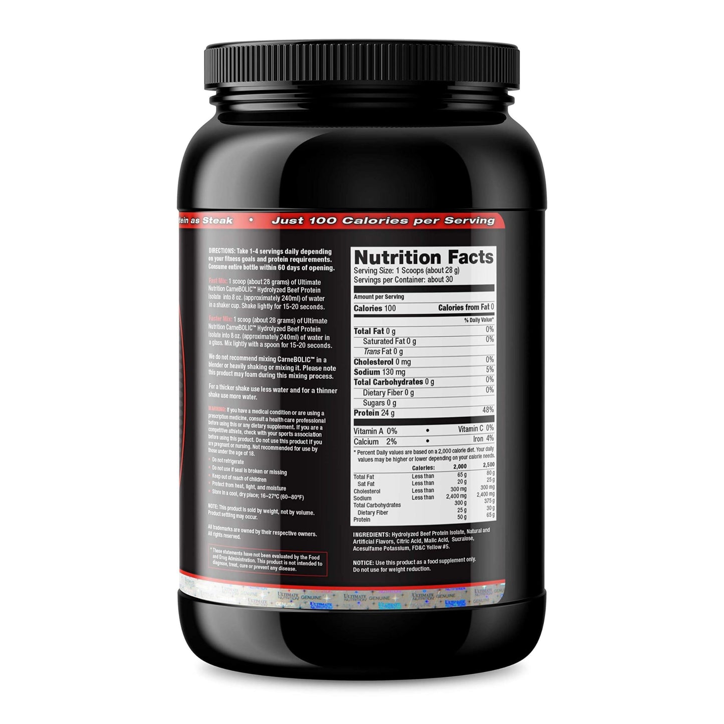 Ultimate Nutrition CarneBOLIC Beef Protein Isolate Powder Lemonade, 2 lb, 29.63 Servings