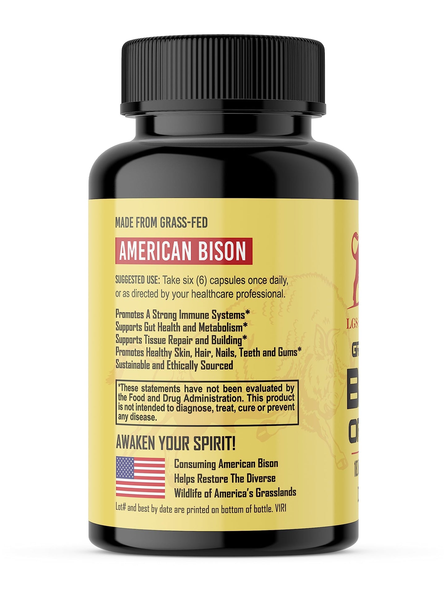 LGS Supplements Grass Fed Bison Organ Supplement Capsules, 180