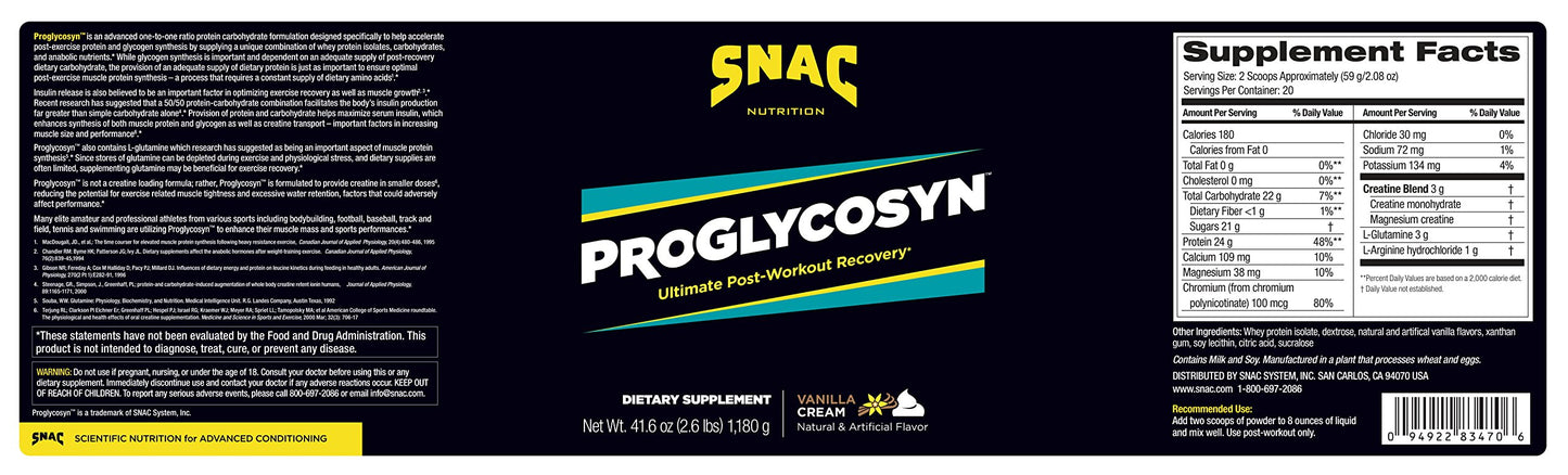 SNAC Proglycosyn Post-Workout Recovery Supplement Vanilla Cream Powder Pack of 1