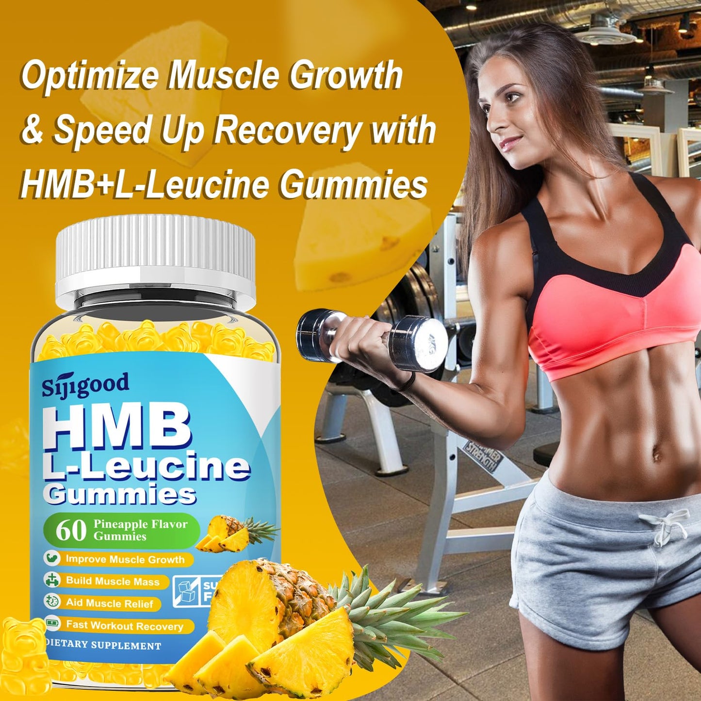 Sijigood HMB and L-Leucine Gummies with Vitamin D3 120 Count