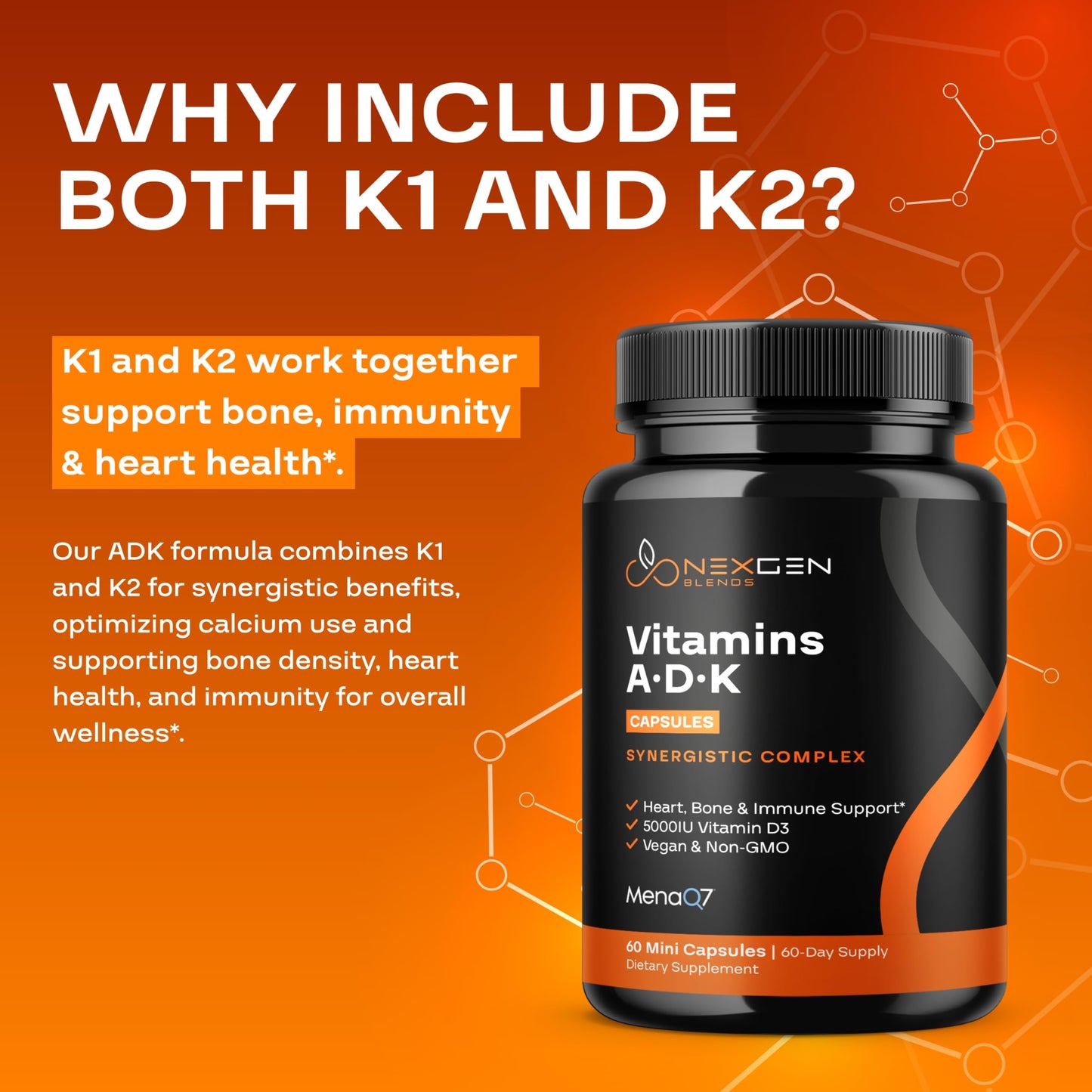 NEXGEN BLENDS High Absorption ADK Vitamin Supplement Capsules 60 Count