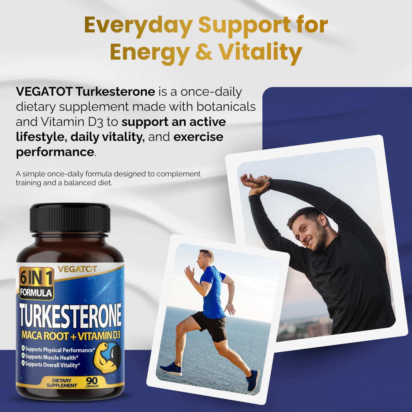 VEGATOT 6 in 1 High Strength Turkesterone Concentrated with Maca Root, Fenugreek & Tribulus Capsules, 90 Count