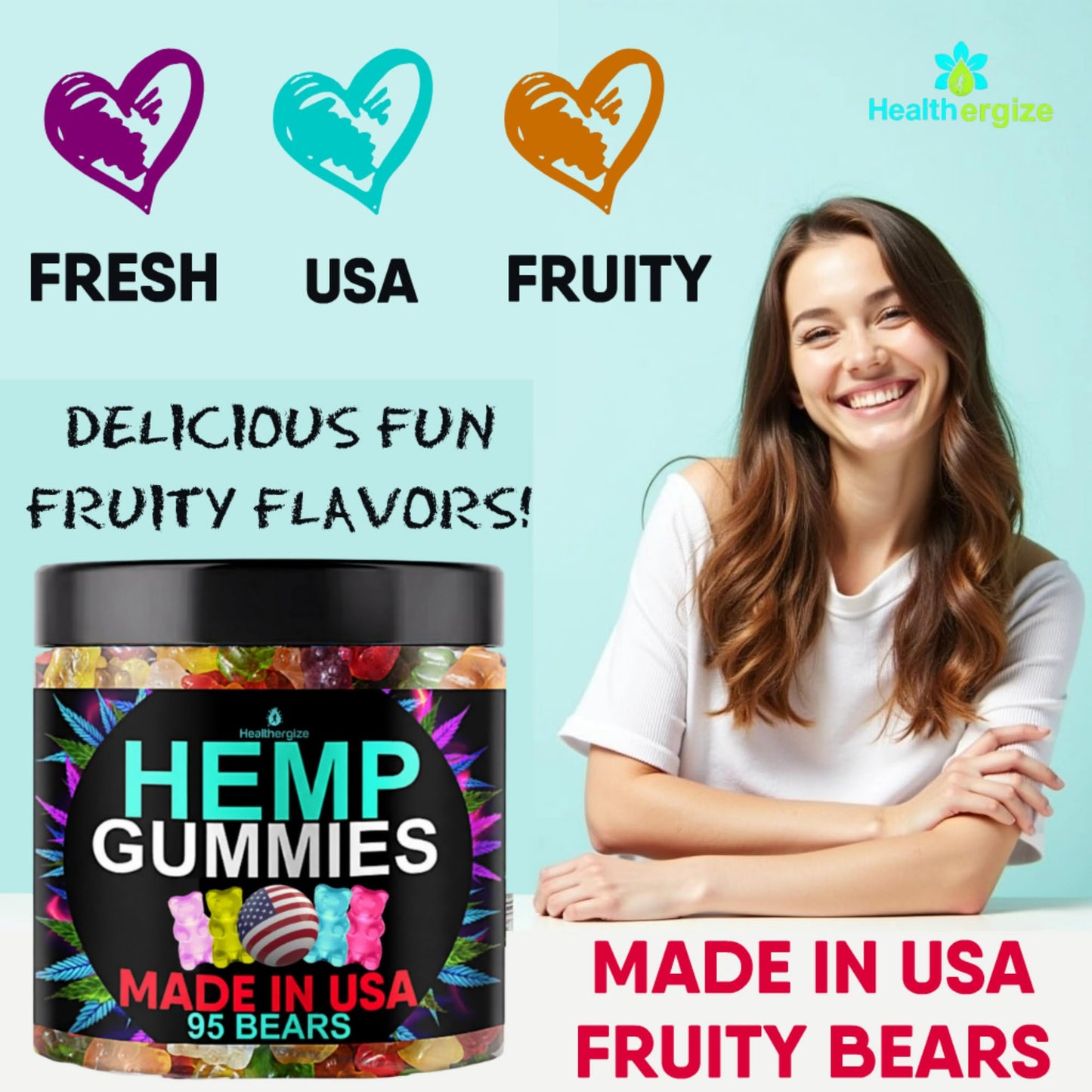 Healthergize Hemp Gummies for Sleep, Calm Relaxation Edibles - Gummy, 95 Count