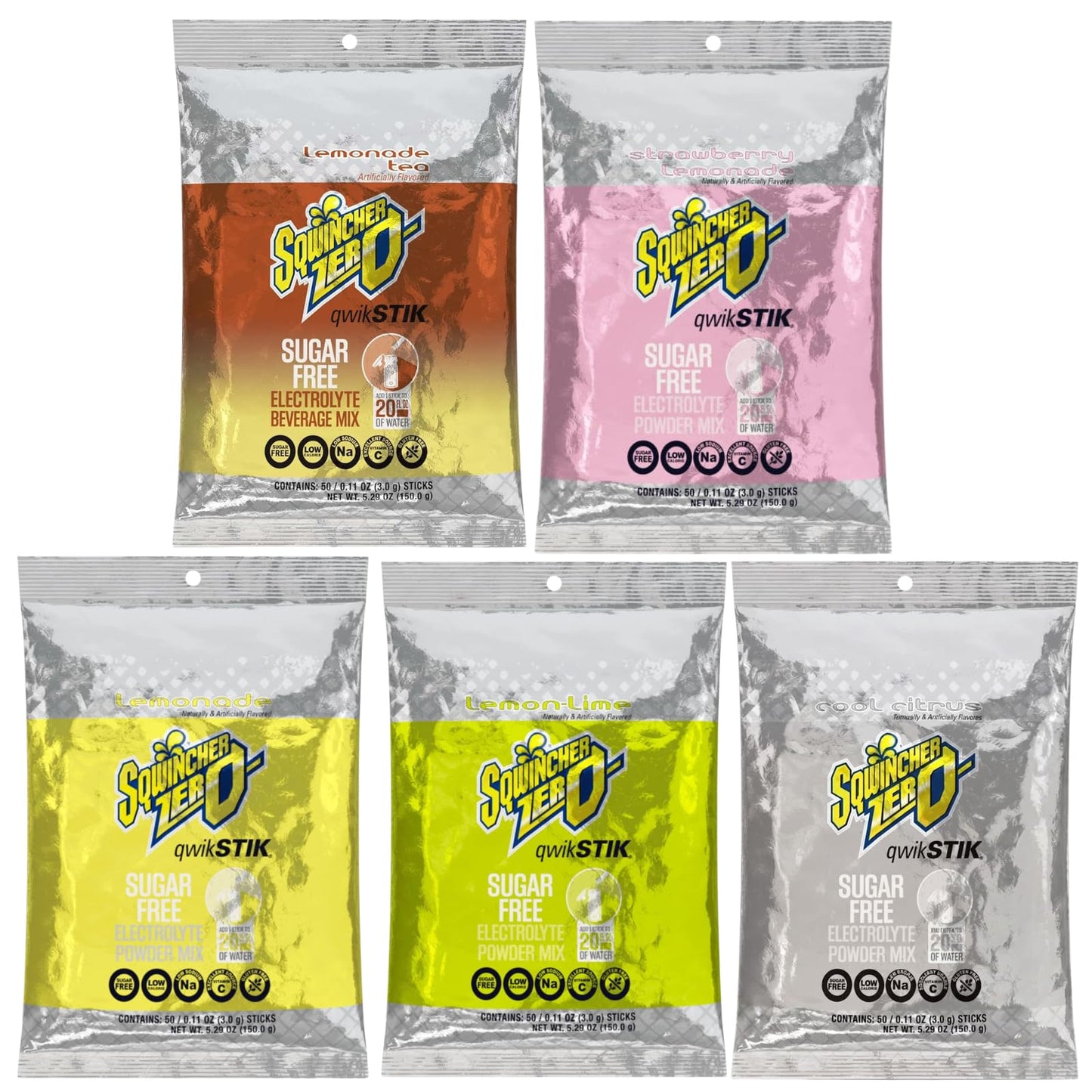 Aabaco Sqwincher Zero Sugar Qwik Stik Electrolyte Beverage Mix Summer Variety Pack Powder 20