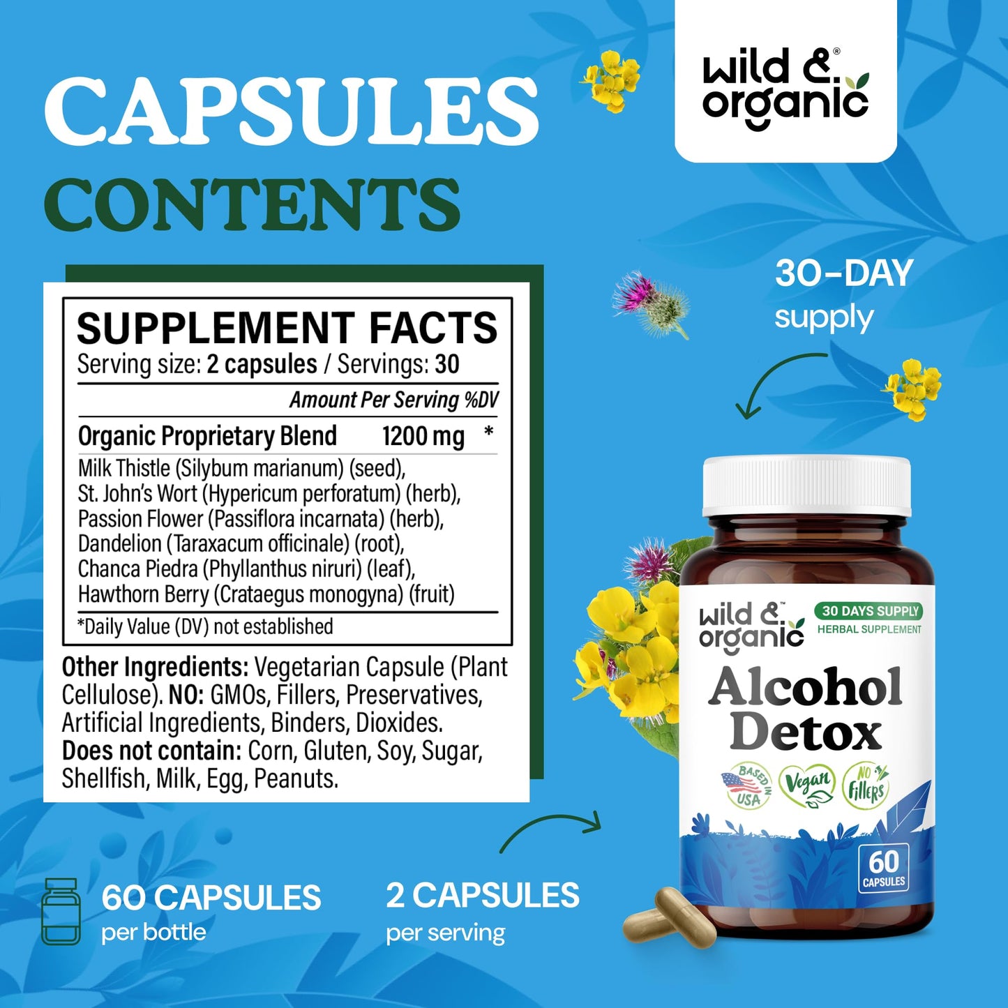 Wild & Organic Alcohol Detox Capsules 60 Count