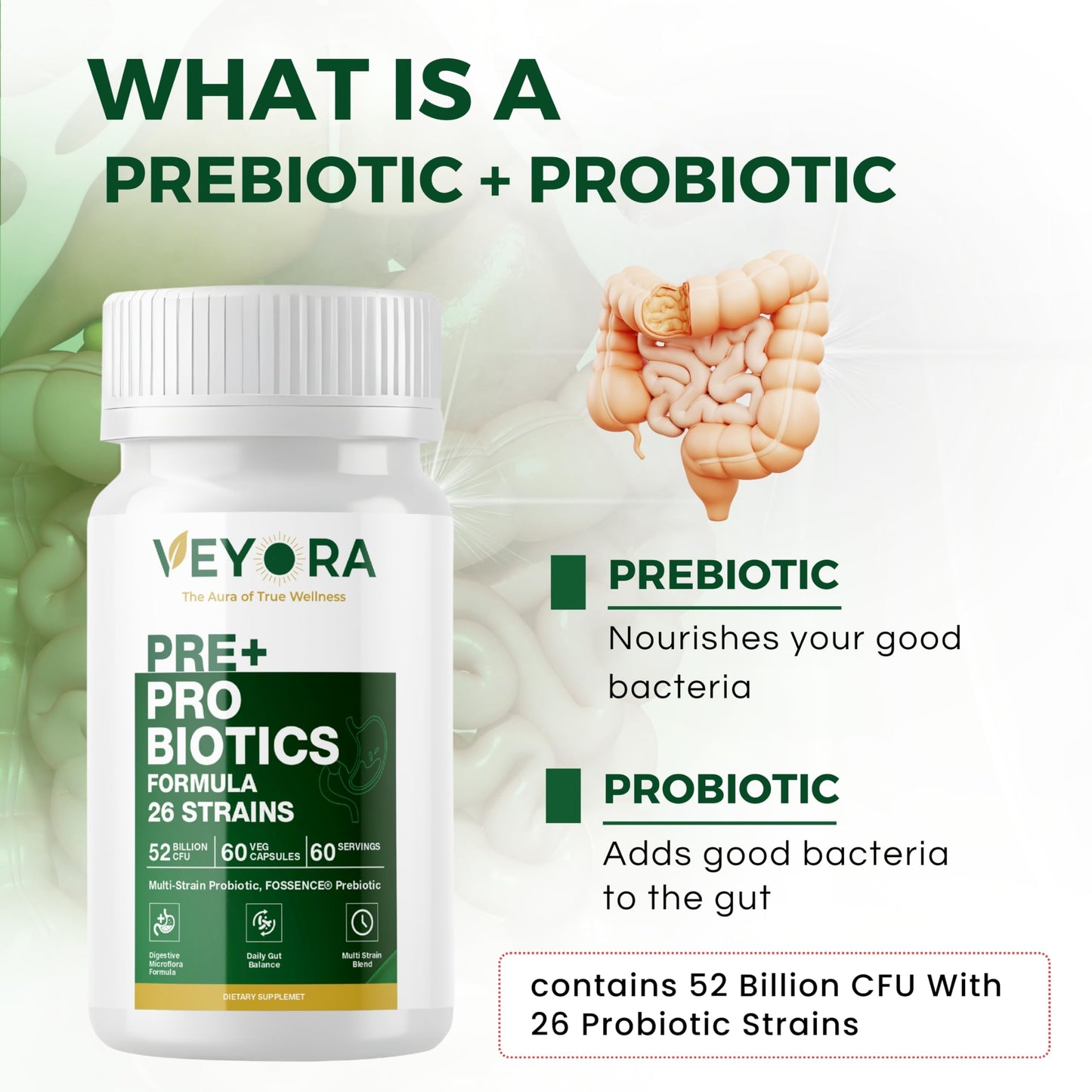 VEYORA Pre + Probiotic Capsules 60 Capsules