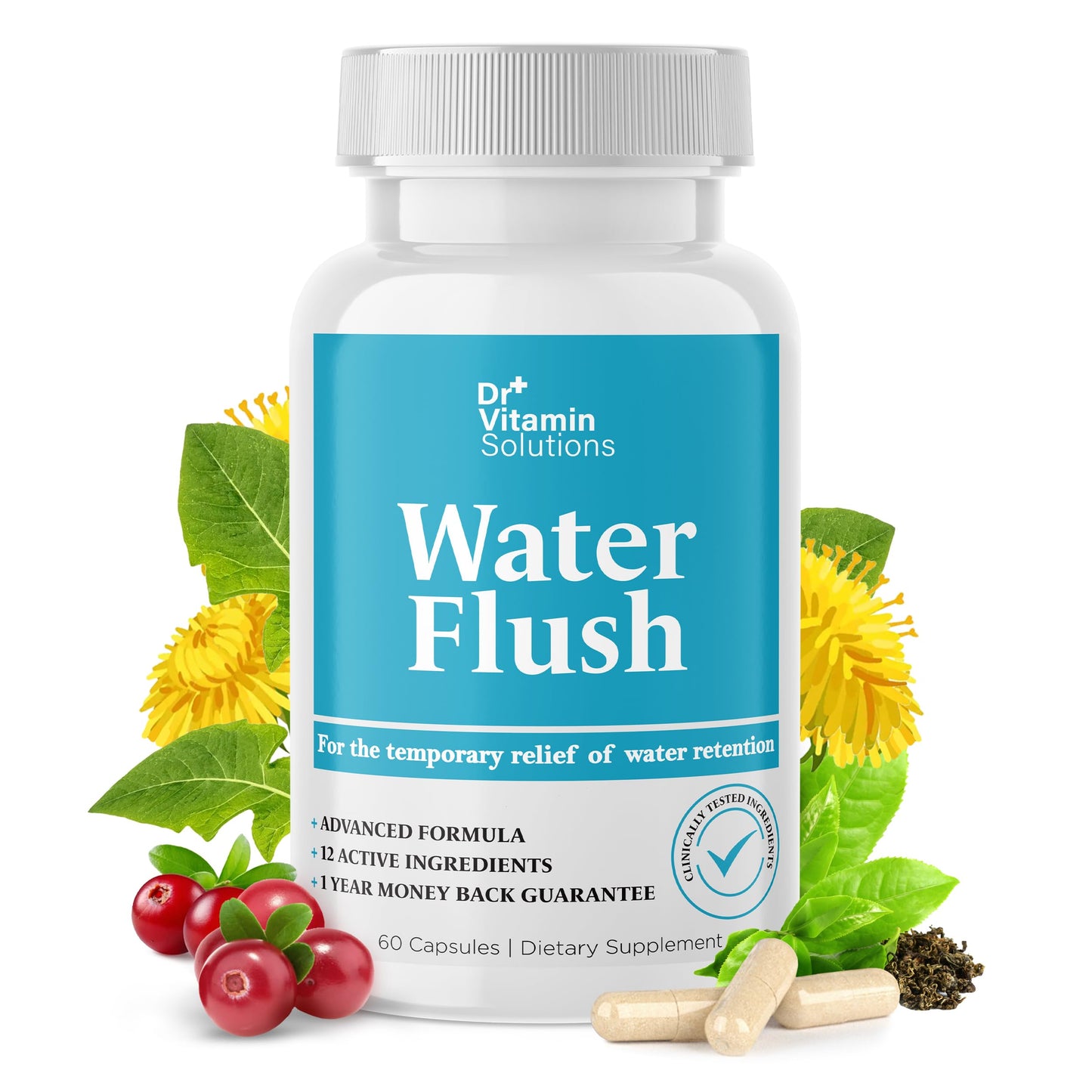 DR VITAMIN SOLUTIONS Diuretic Water Pills for Weight Control, 60 Capsules