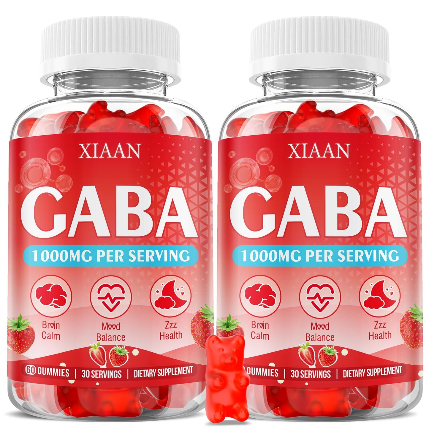 XIAAN GABA Gummies 1000mg for Kids & Adults, Chewable GABA Supplements with L-Theanine, 5-HTP, Ashwagandha, B6, B12, D3 for Calm & Sleep, 120 Count