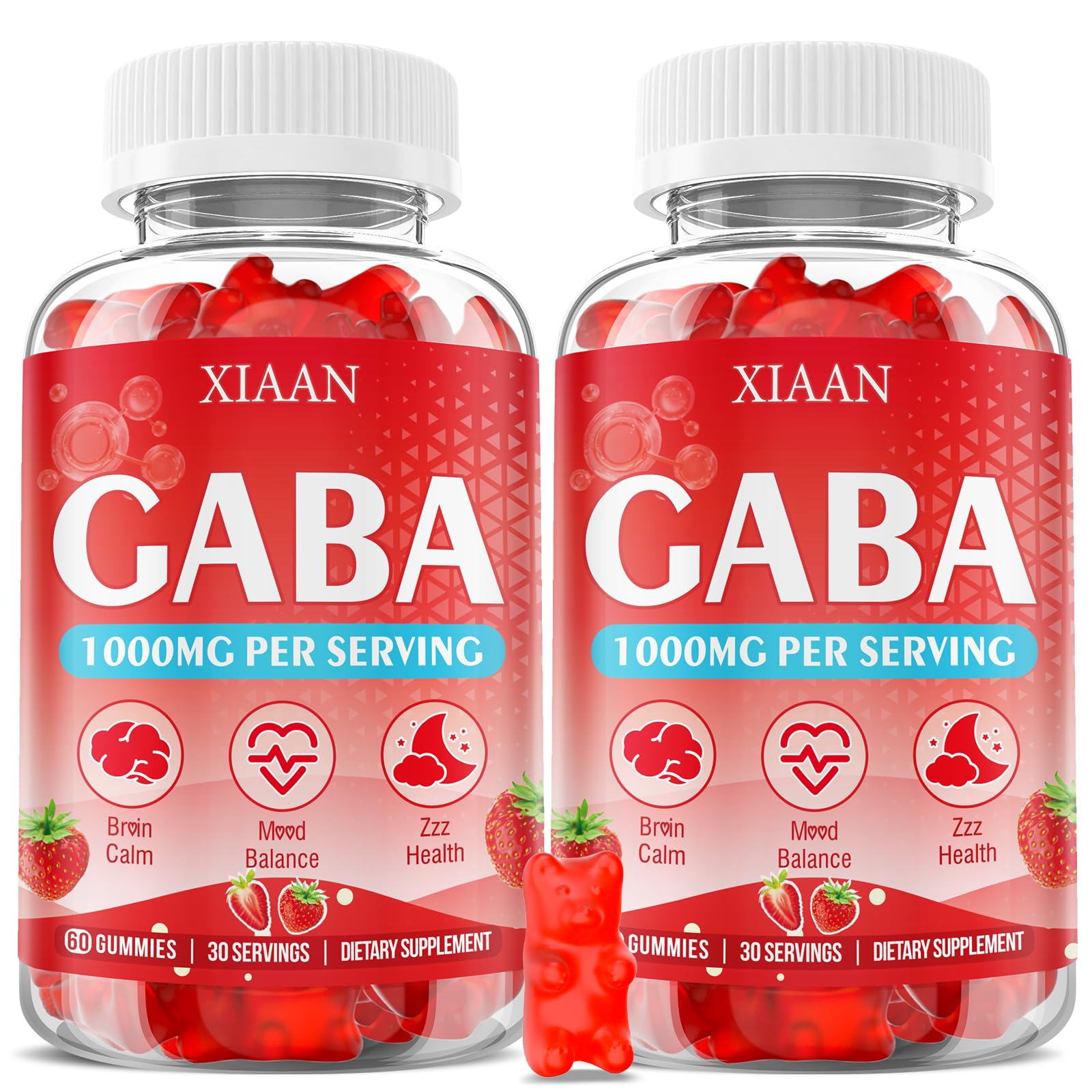 XIAAN GABA Gummies 1000mg for Kids & Adults, Chewable GABA Supplements with L-Theanine, 5-HTP, Ashwagandha, B6, B12, D3 for Calm & Sleep, 120 Count