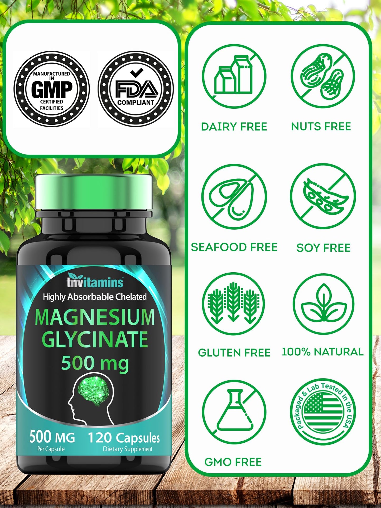 tnvitamins Magnesium Glycinate 500mg Capsule, 120 Count