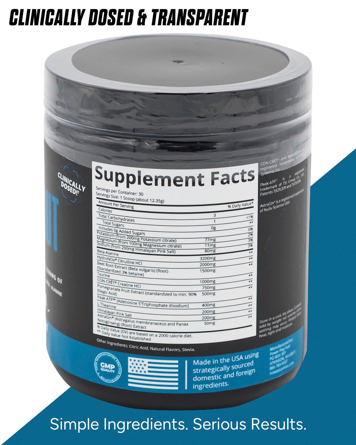 POWER PLAY FUEL Stim Free Pre Workout Powder, Blueberry Pomegranate, 13.44 oz