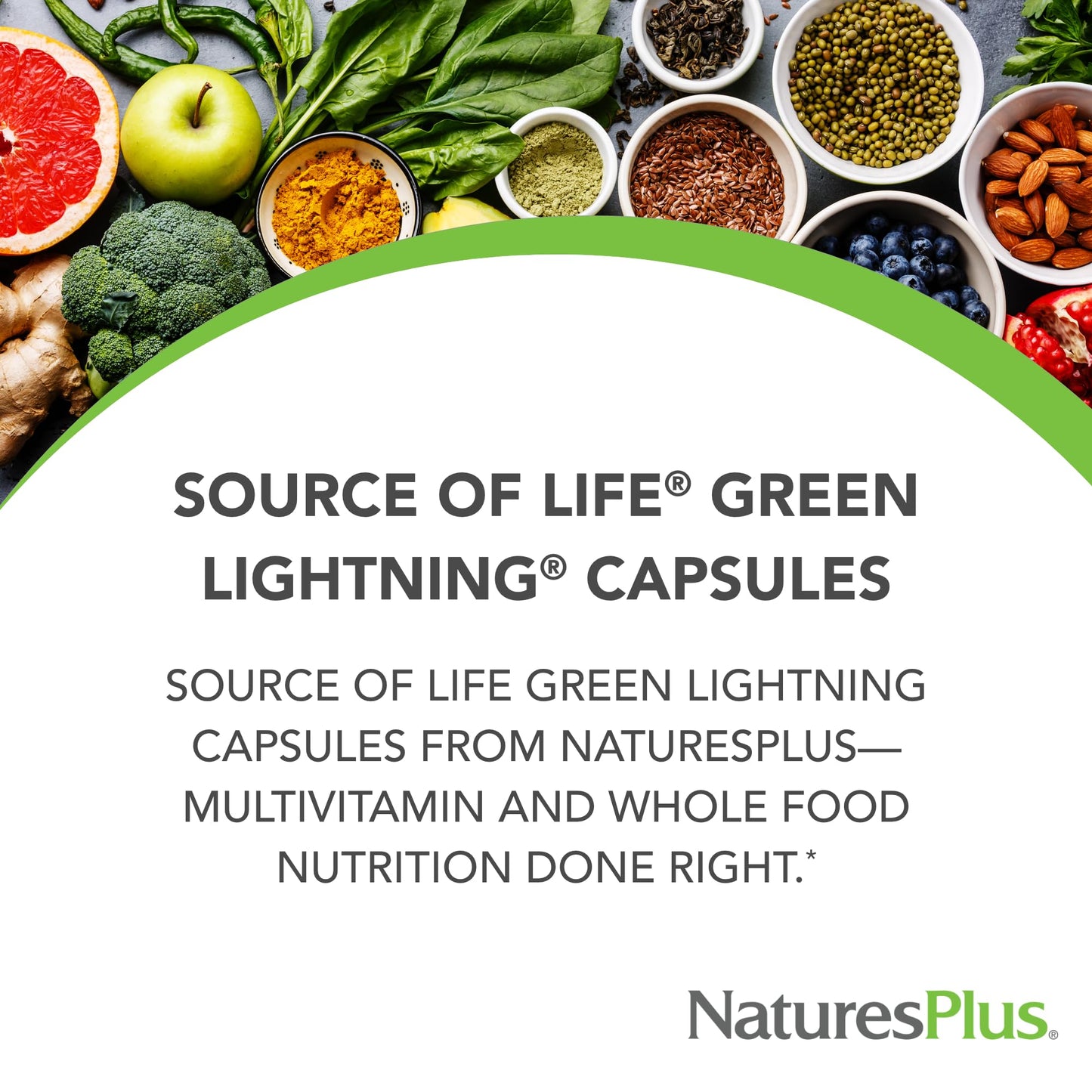 NaturesPlus Source of Life Green Lightning Capsules, 180 Count