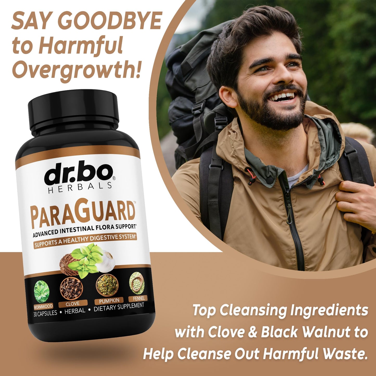 DR. BO ParaGuard Cleanse Detox Pills - Intestinal Guard Formula Supplement with Black Walnut Wormwood Clove & Oregano Capsules, 30 Count
