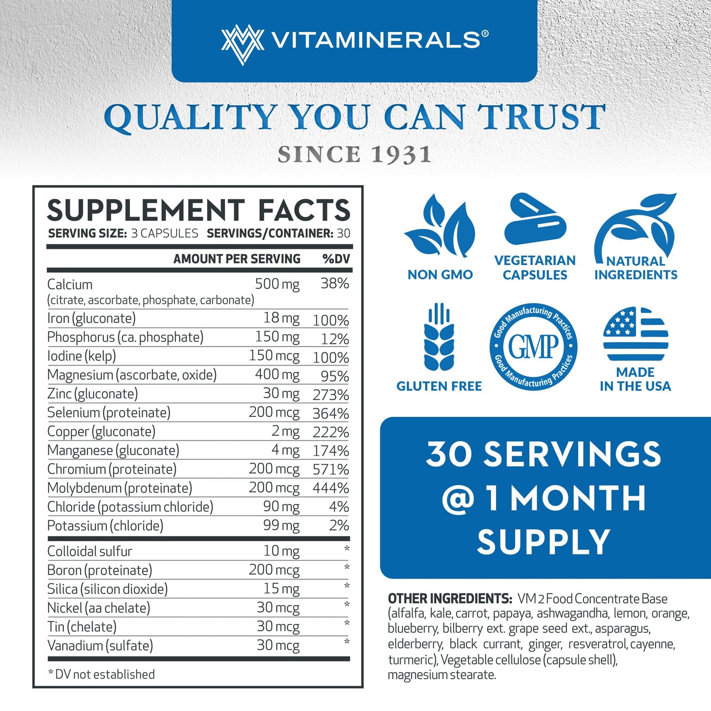 Vitaminerals 16 Polymineral Comprehensive Mineral Formula Capsule 90 Count