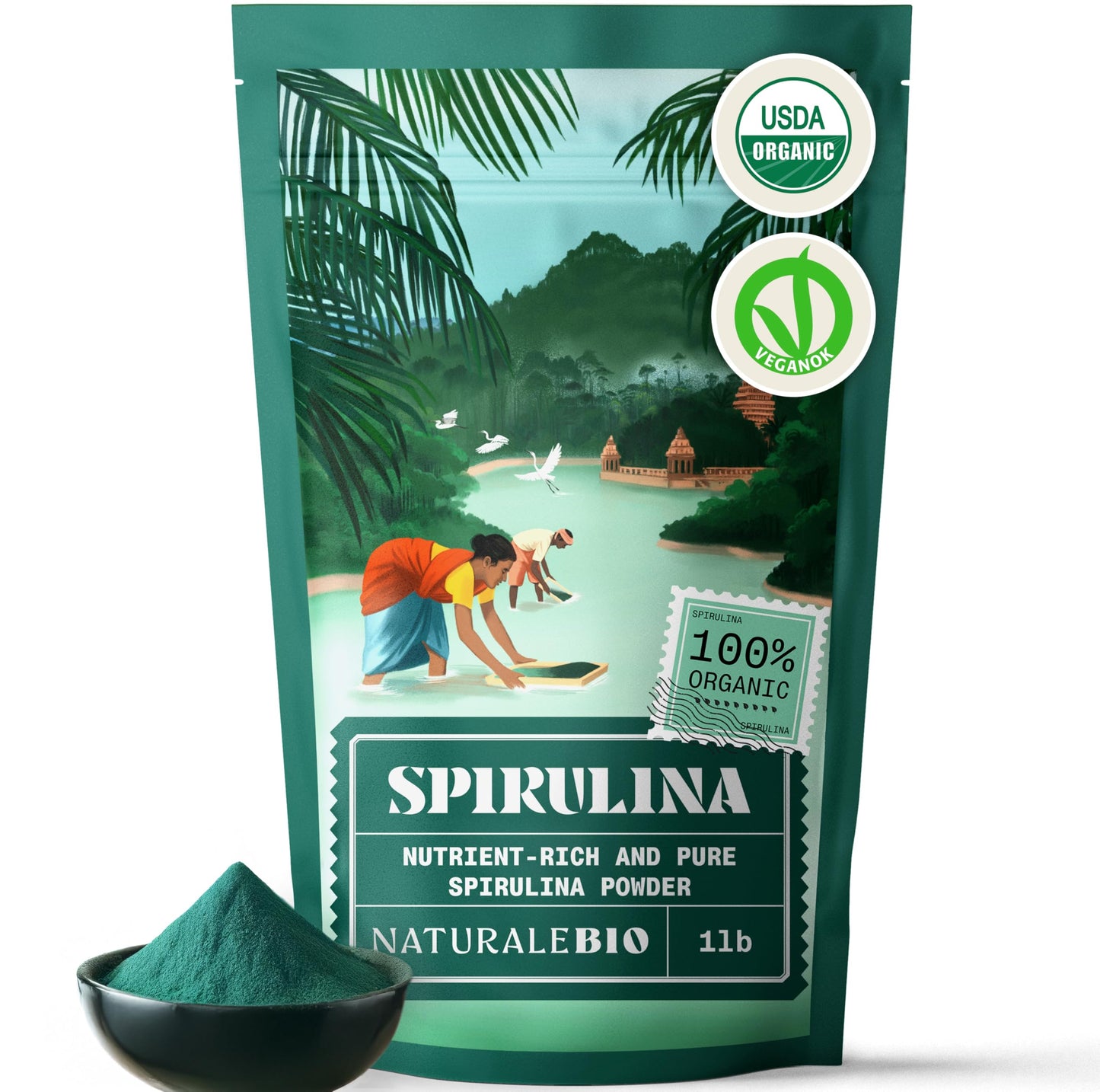 NaturaleBio Spirulina Powder Organic, 16 oz