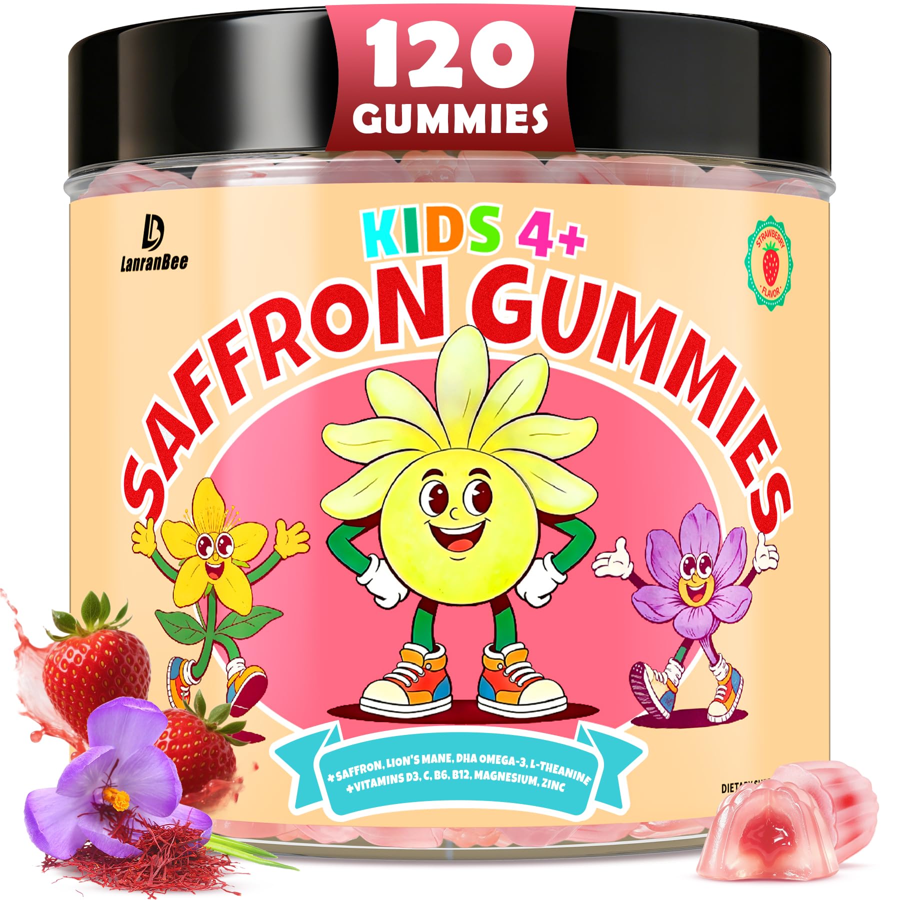LanranBee Saffron & Magnesium Gummies for Kids, Sleep & Mood Support, 120 Count