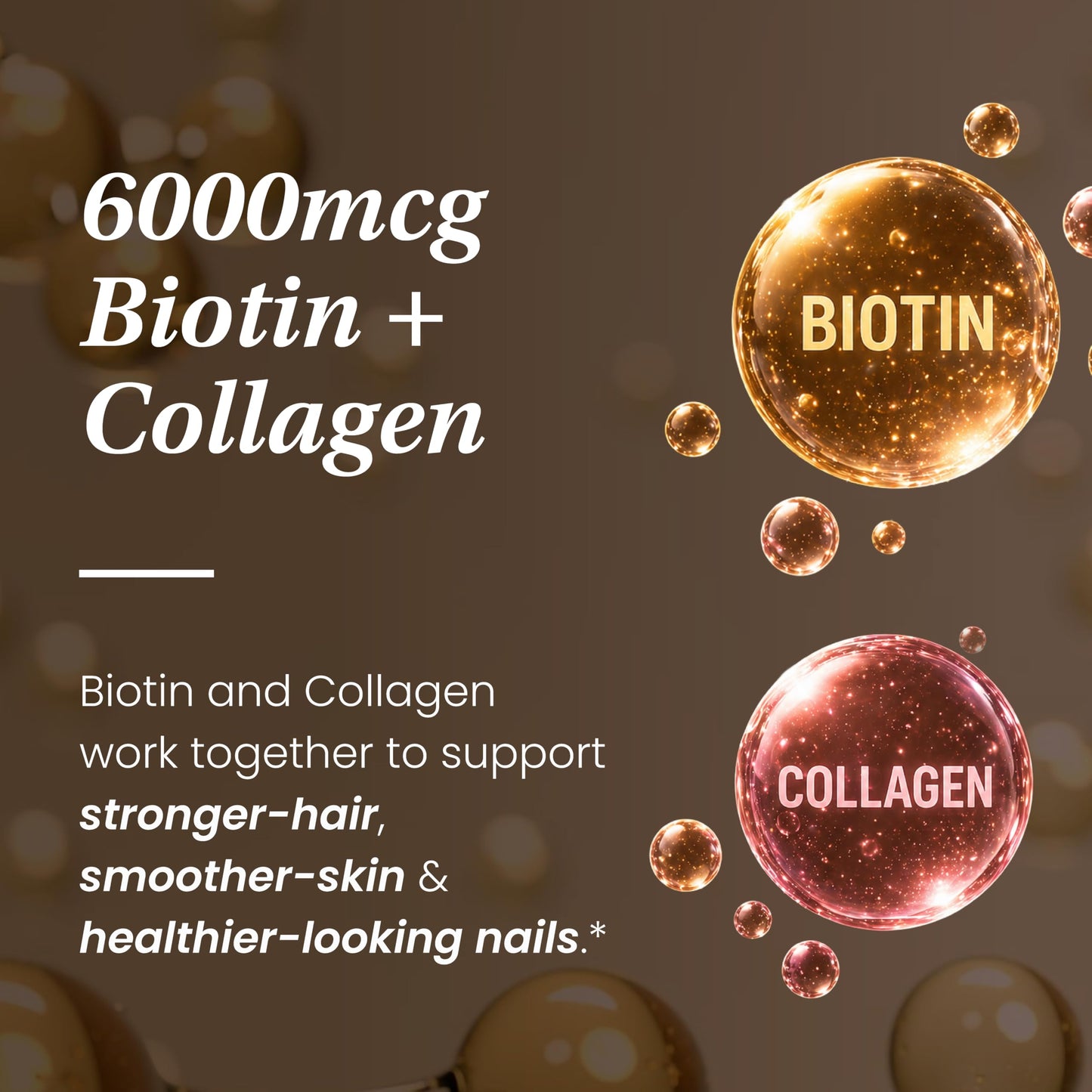 Sandhu's Biotin 6000mcg Collagen Keratin Hair Skin Nails Supplement Capsules, 60 Count