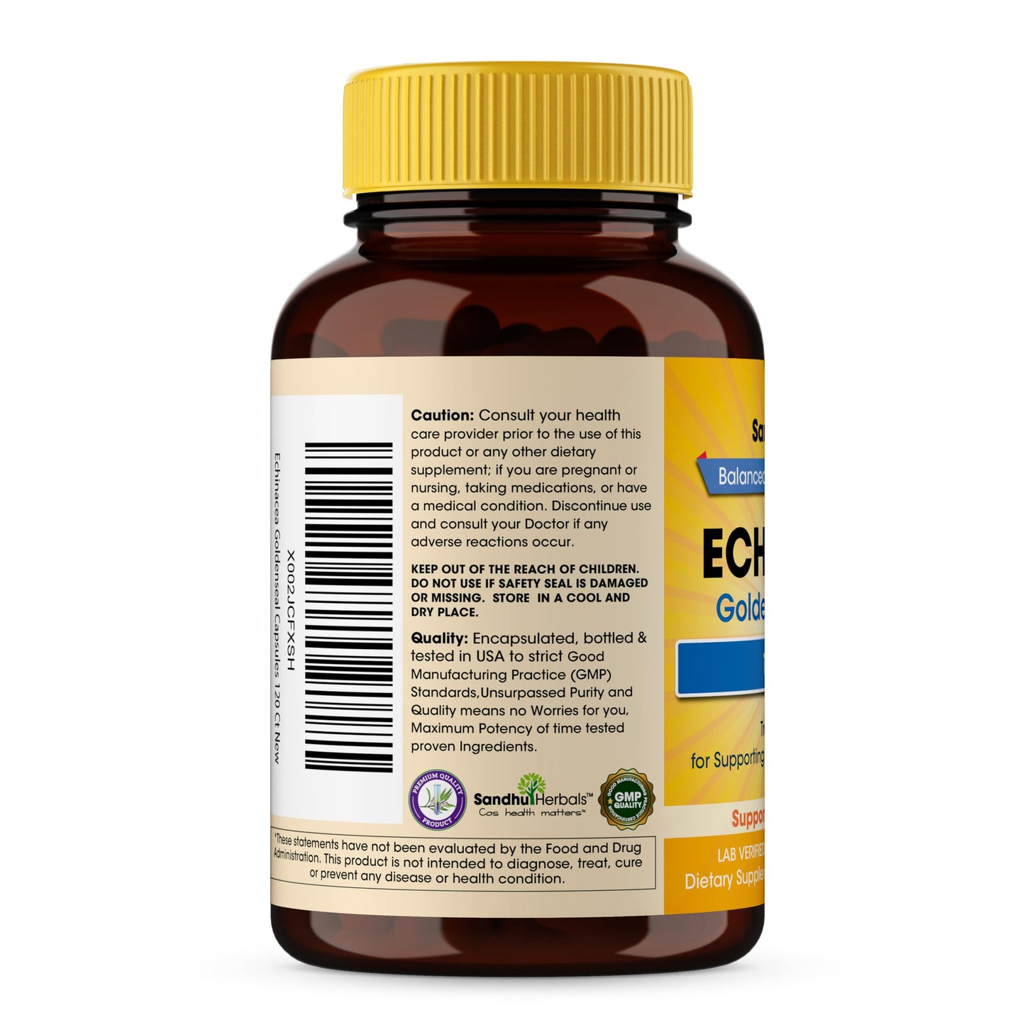 SANDHUHERBALS Echinacea Goldenseal 1000 Mg Capsule 120 Count