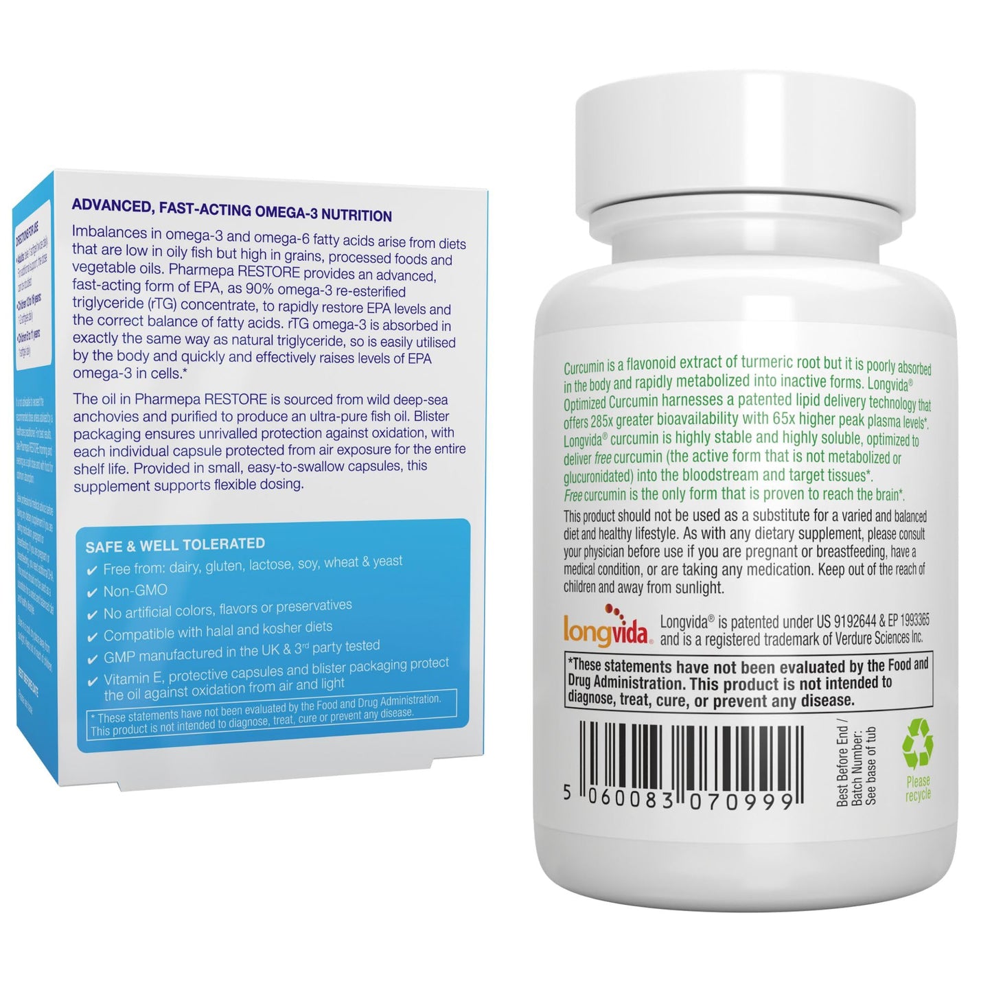 Igennus Healthcare Nutrition Pharmepa Restore & Longvida Lipidated Curcumin 500mg Bundle, 2 Capsules