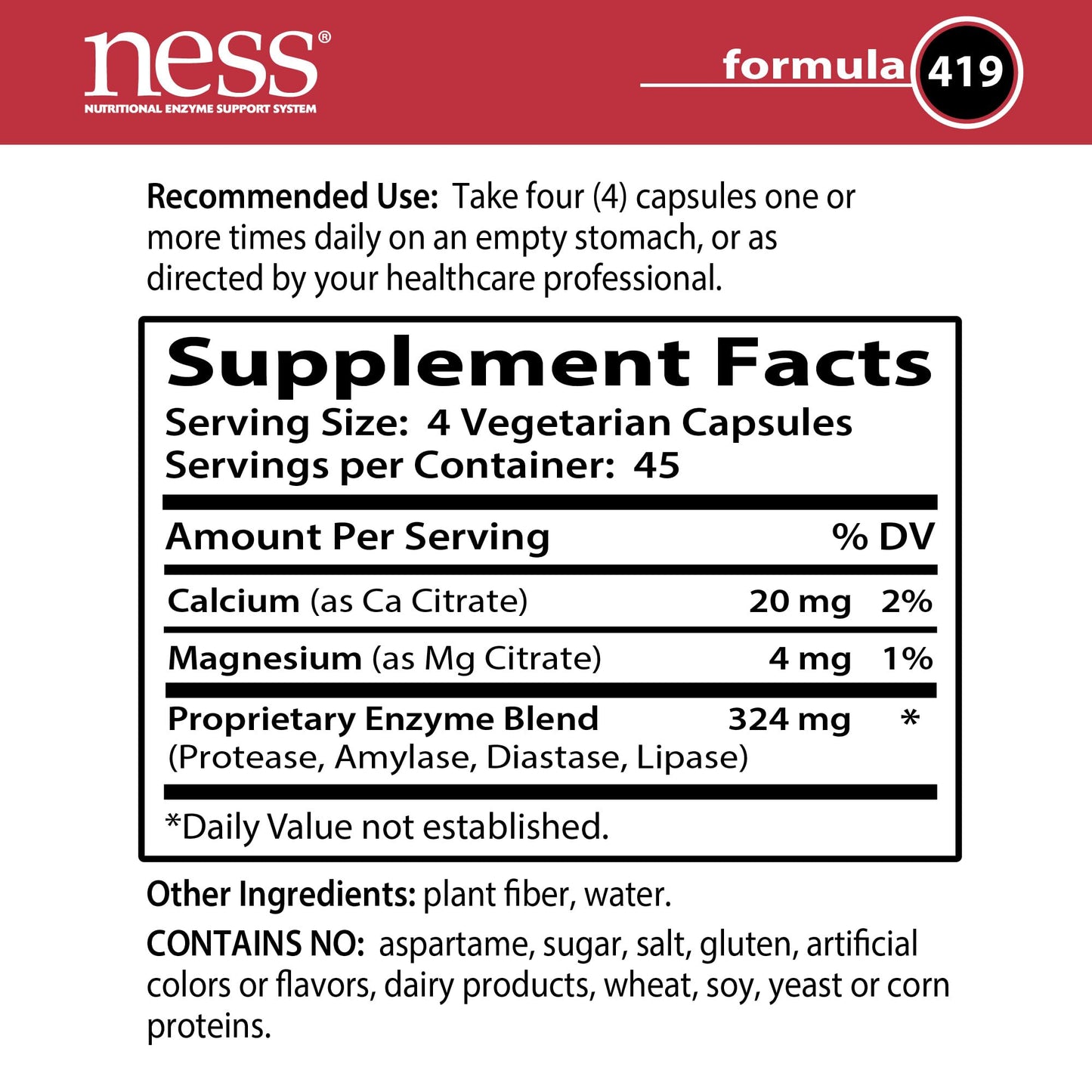 NESS Protease + Cal/Mag Enzyme Supplement Capsules 180 Capsules