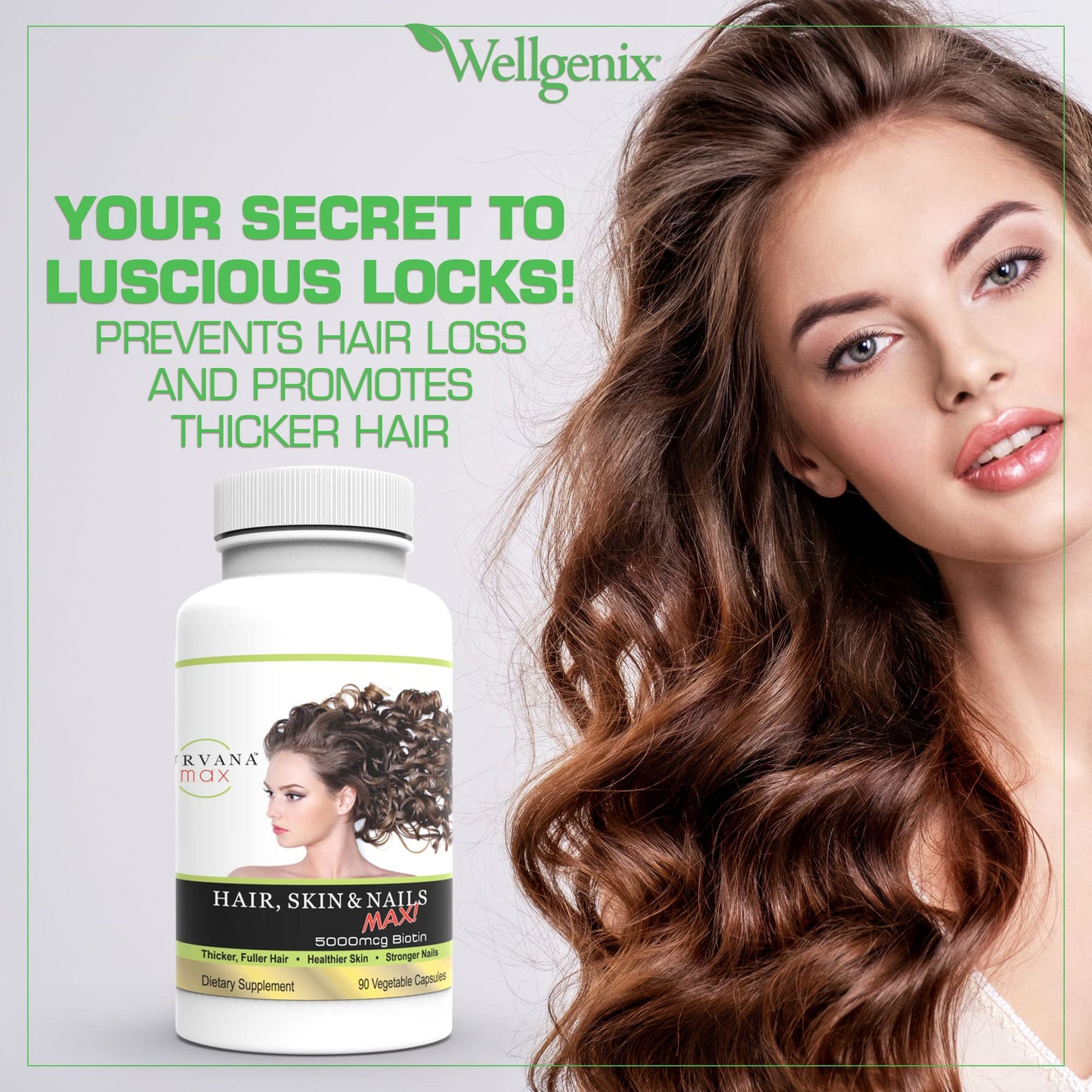 Wellgenix Purvana MAX Hair Skin and Nails Supplement Biotin 5000mcg with MSM & B-Complex Capsule, 180 Veggie Capsules