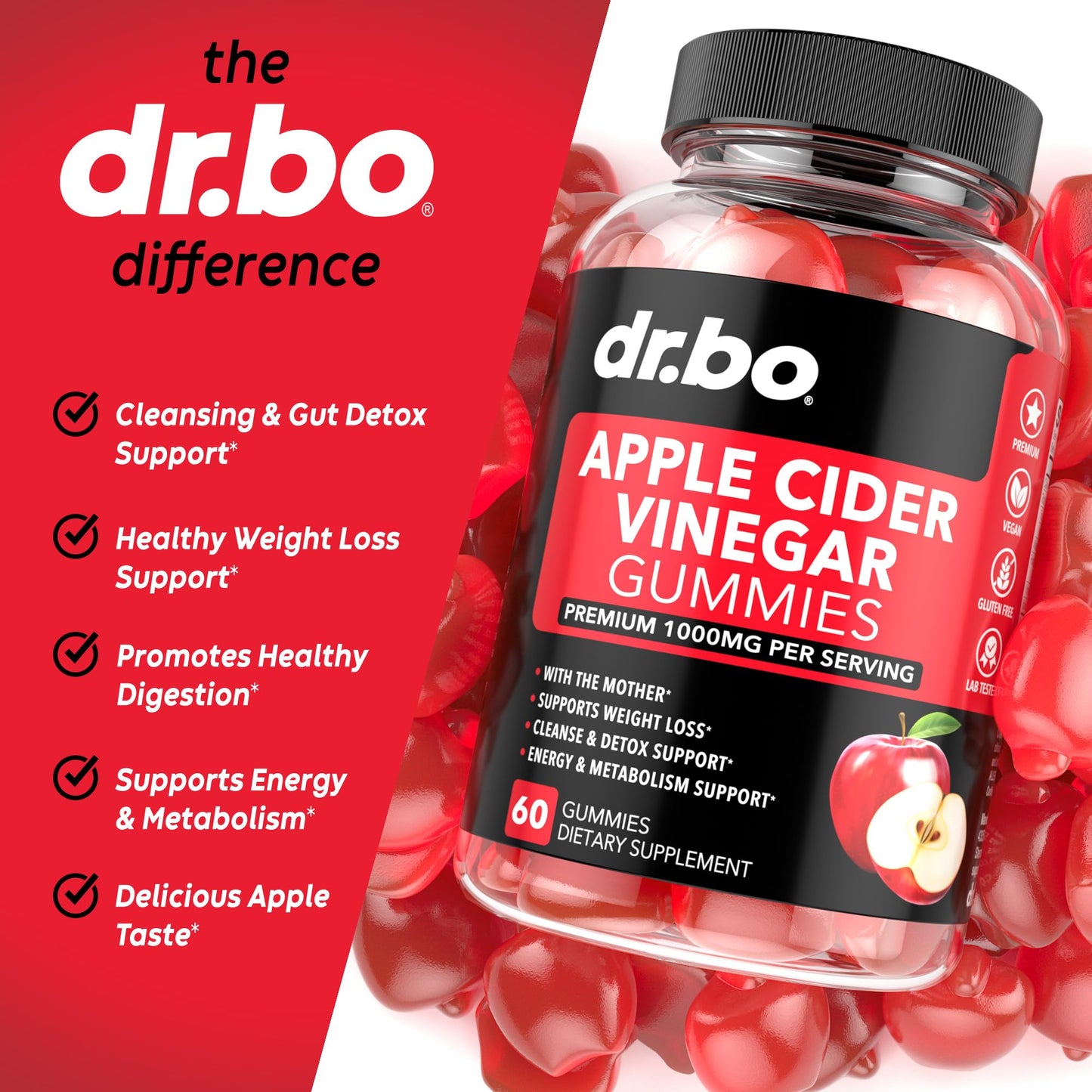 DR. BO ACV Apple Cider Vinegar Gummies 60 Count